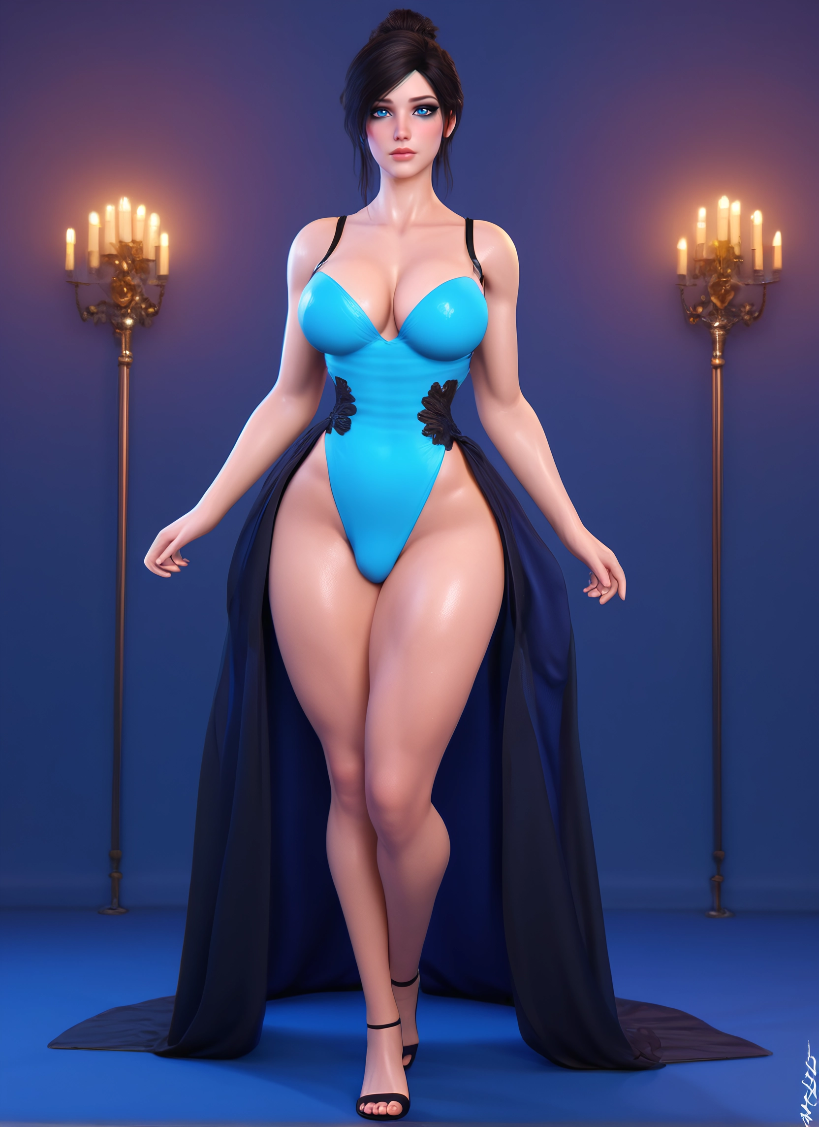 1girl, breasts, solo, blue eyes, large breasts, black hair · Yamete.gg