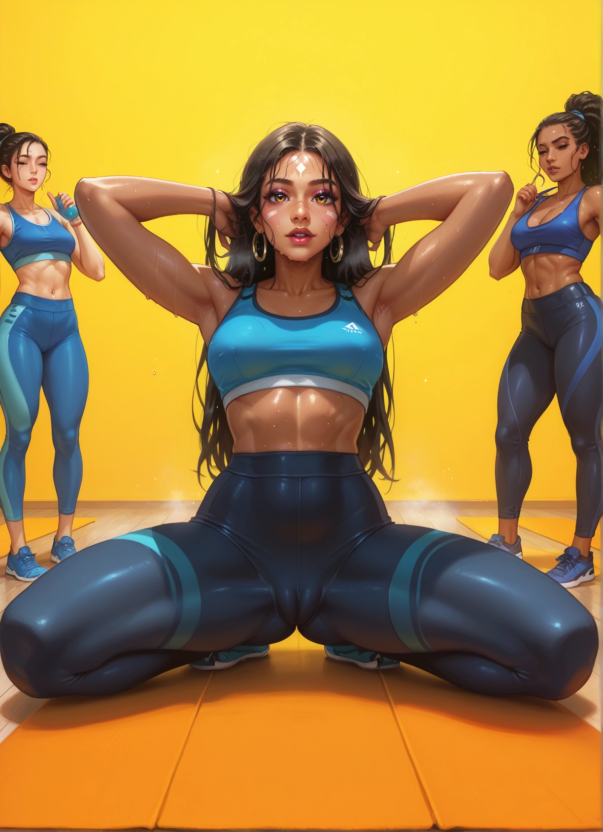 dark skin, breasts, dark-skinned female, jewelry, earrings, sweat · Yamete.gg