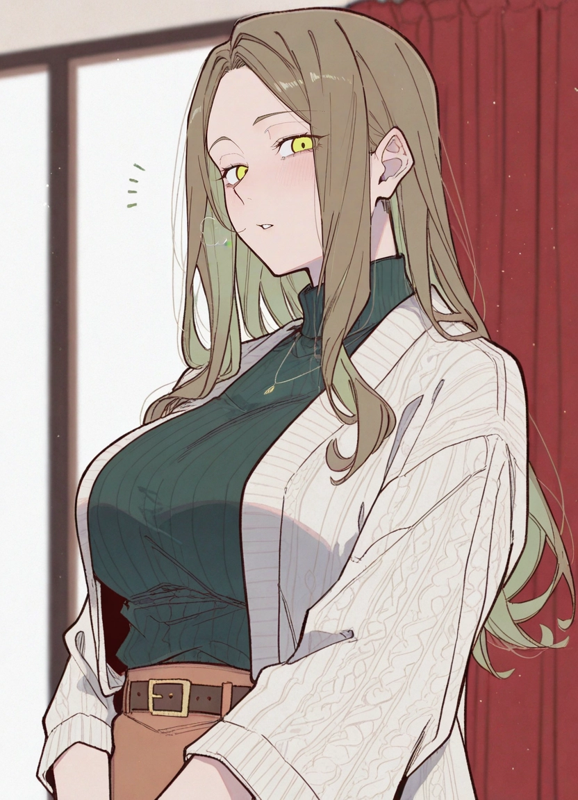 1girl, breasts, long hair, sweater, yellow eyes, jewelry · Yamete.gg