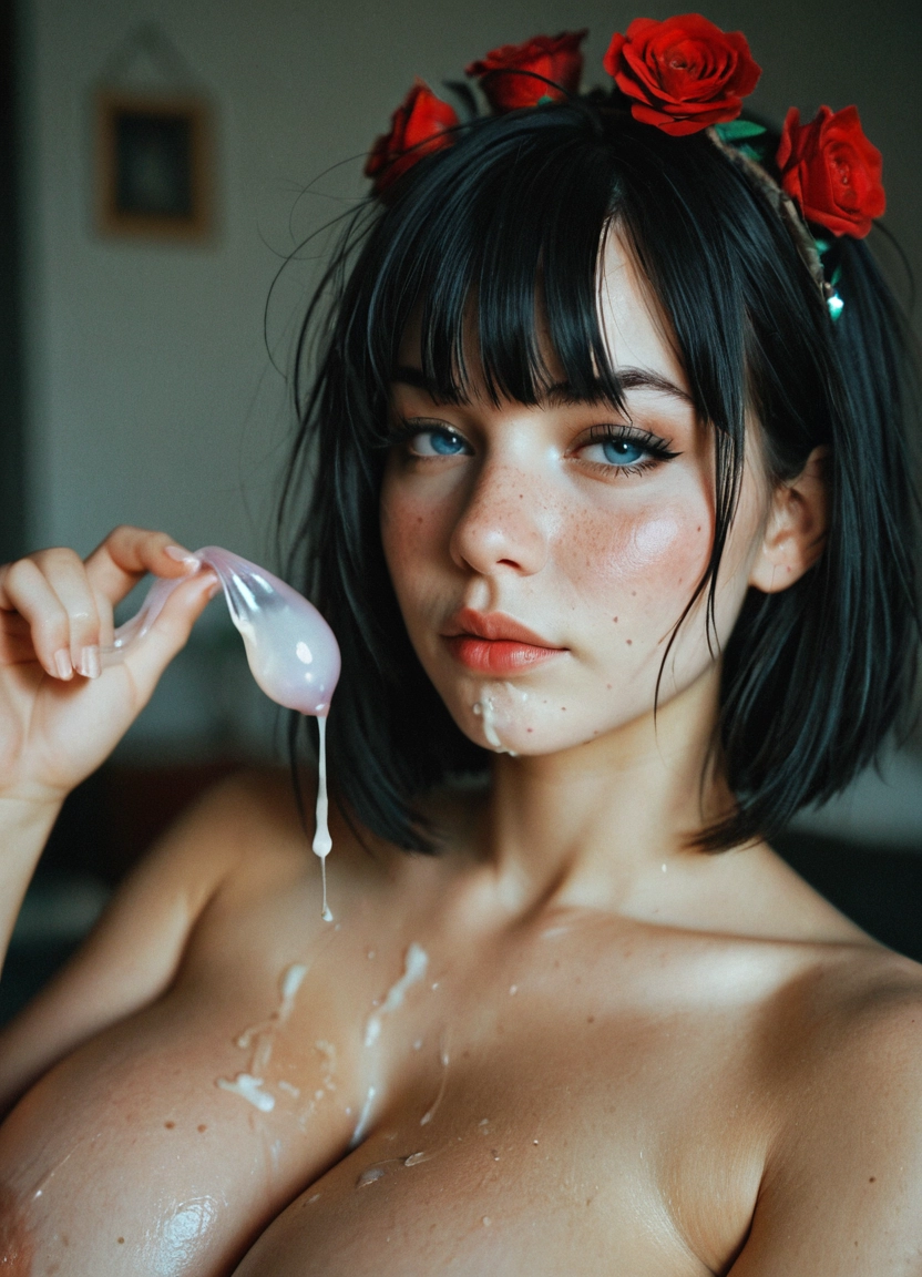 1girl, solo, used condom, breasts, flower, cum · Yamete.gg