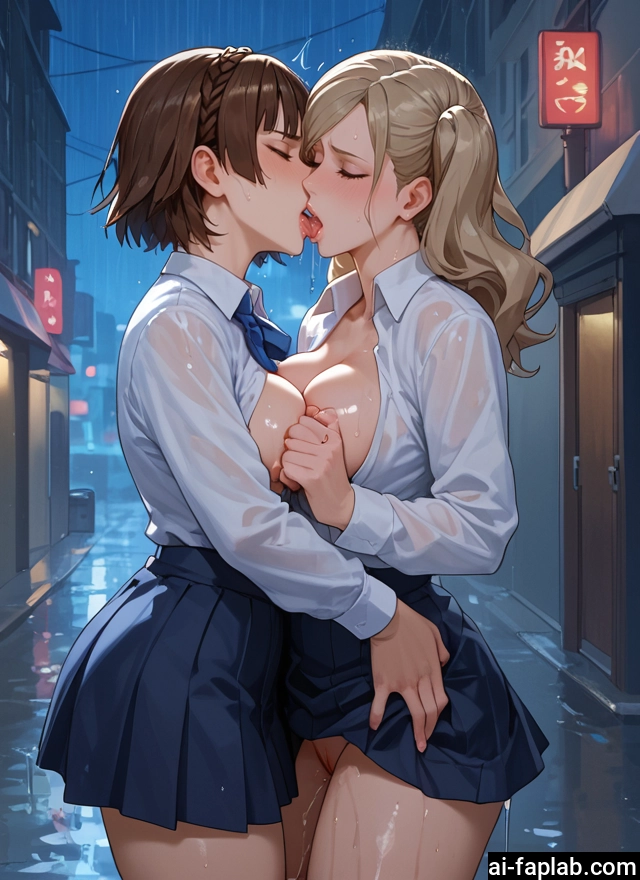 multiple girls, breasts, 2girls, skirt, kiss, yuri · Yamete.gg