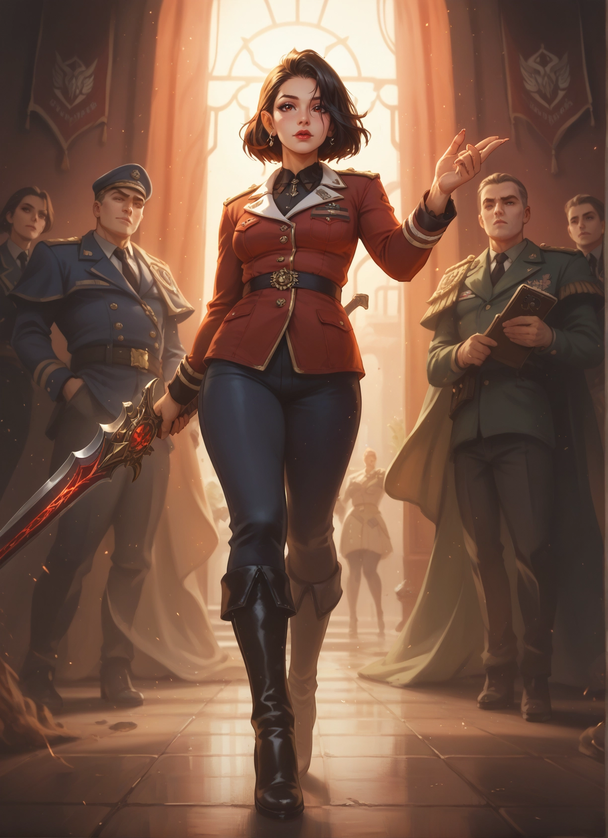 weapon, sword, boots, uniform, 1girl, military · Yamete.gg