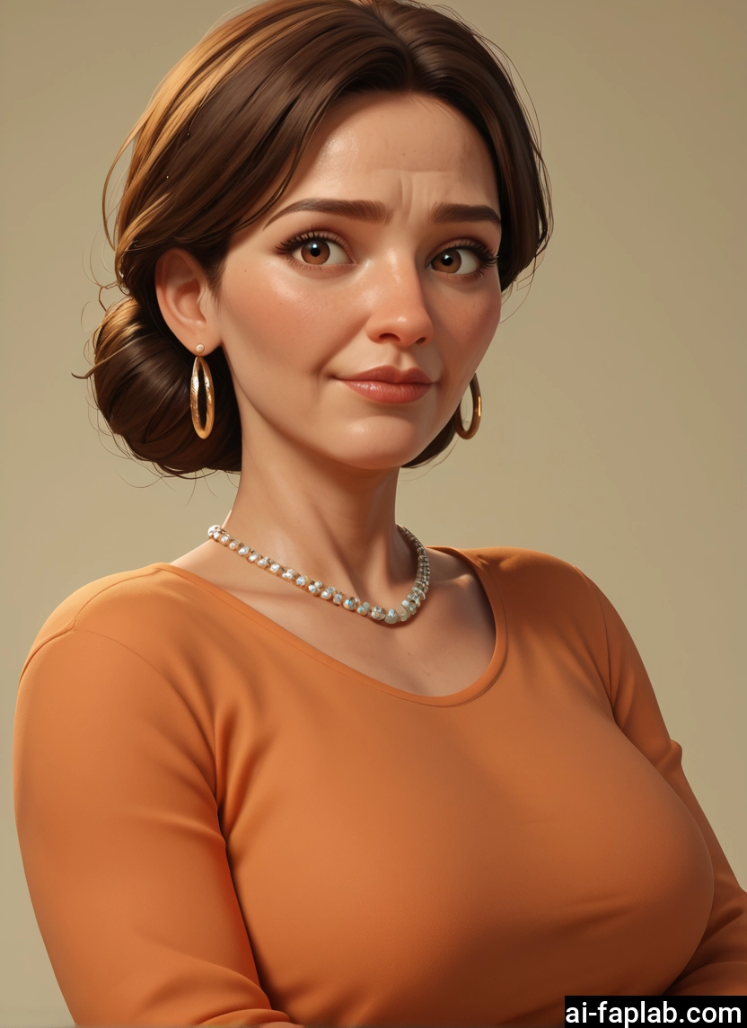 1girl, jewelry, solo, earrings, necklace, brown hair
