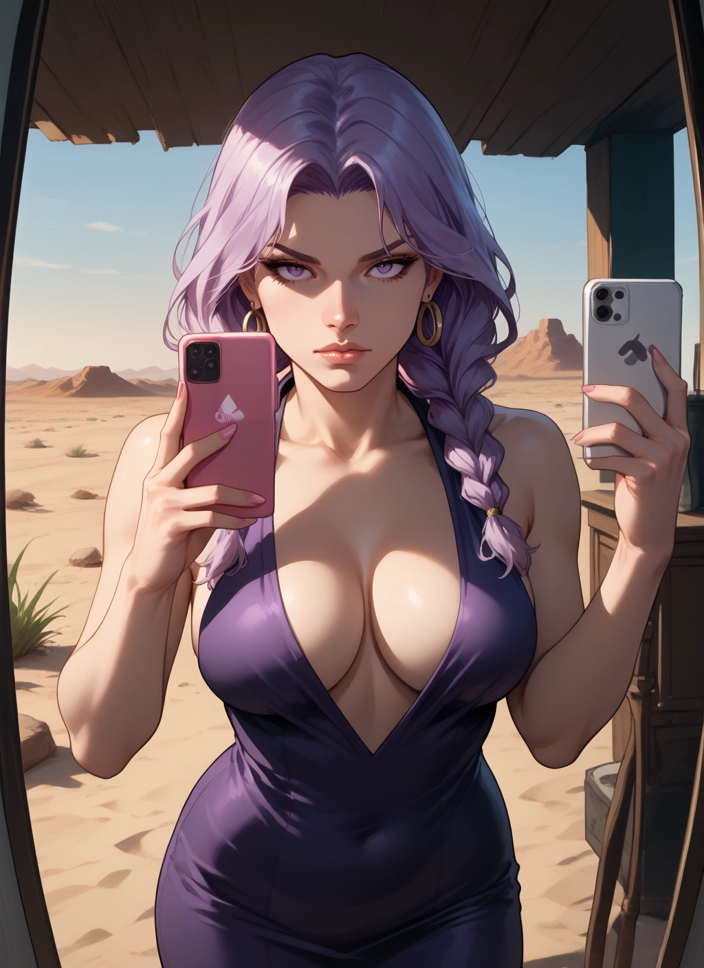 1girl, breasts, jewelry, phone, earrings, dress · Yamete.gg