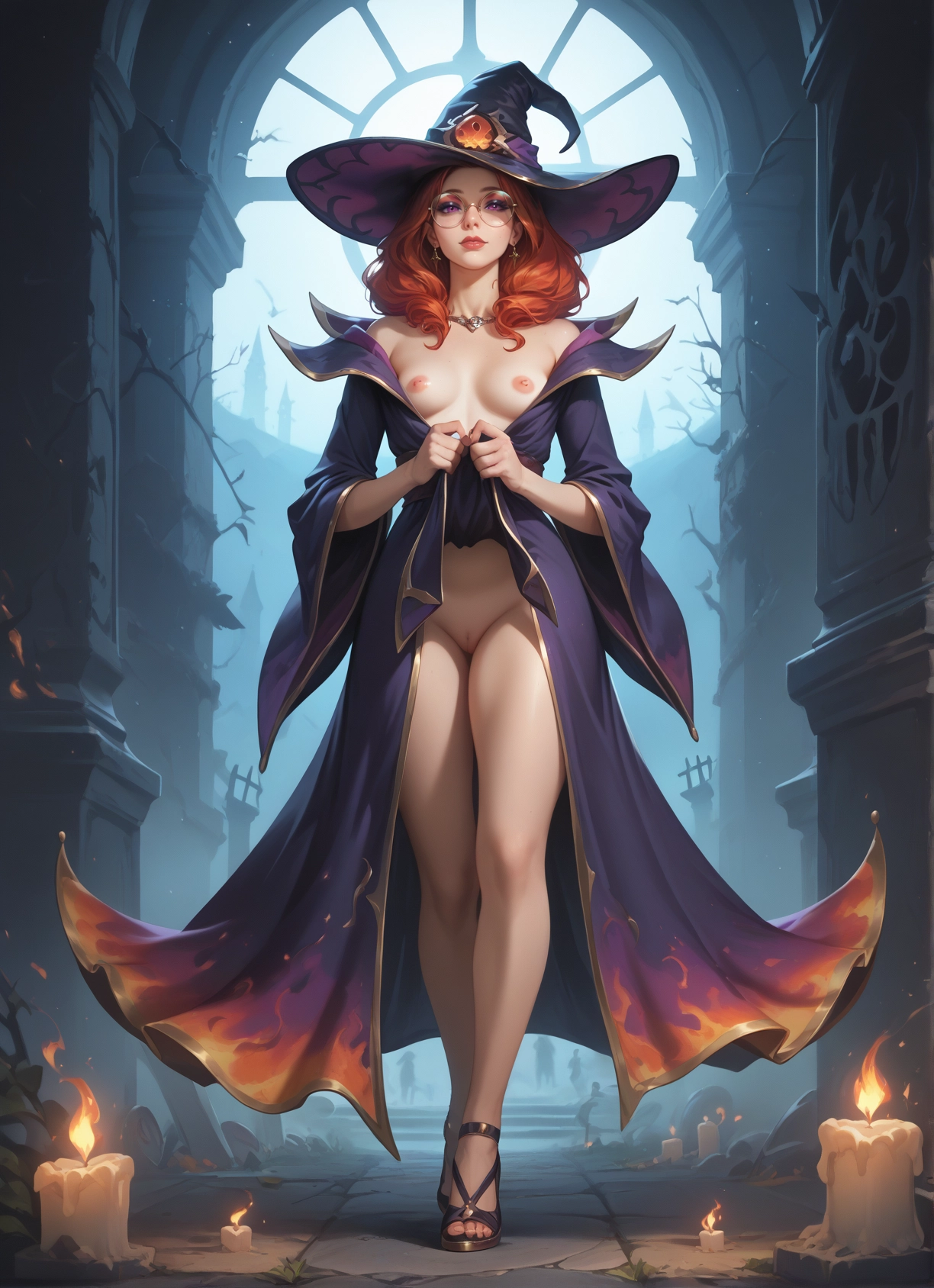 1girl, hat, breasts, solo, nipples, witch hat · Yamete.gg