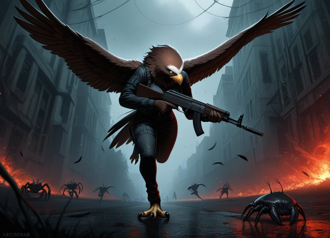 weapon, gun, holding weapon, bird, fire, holding · Yamete.gg