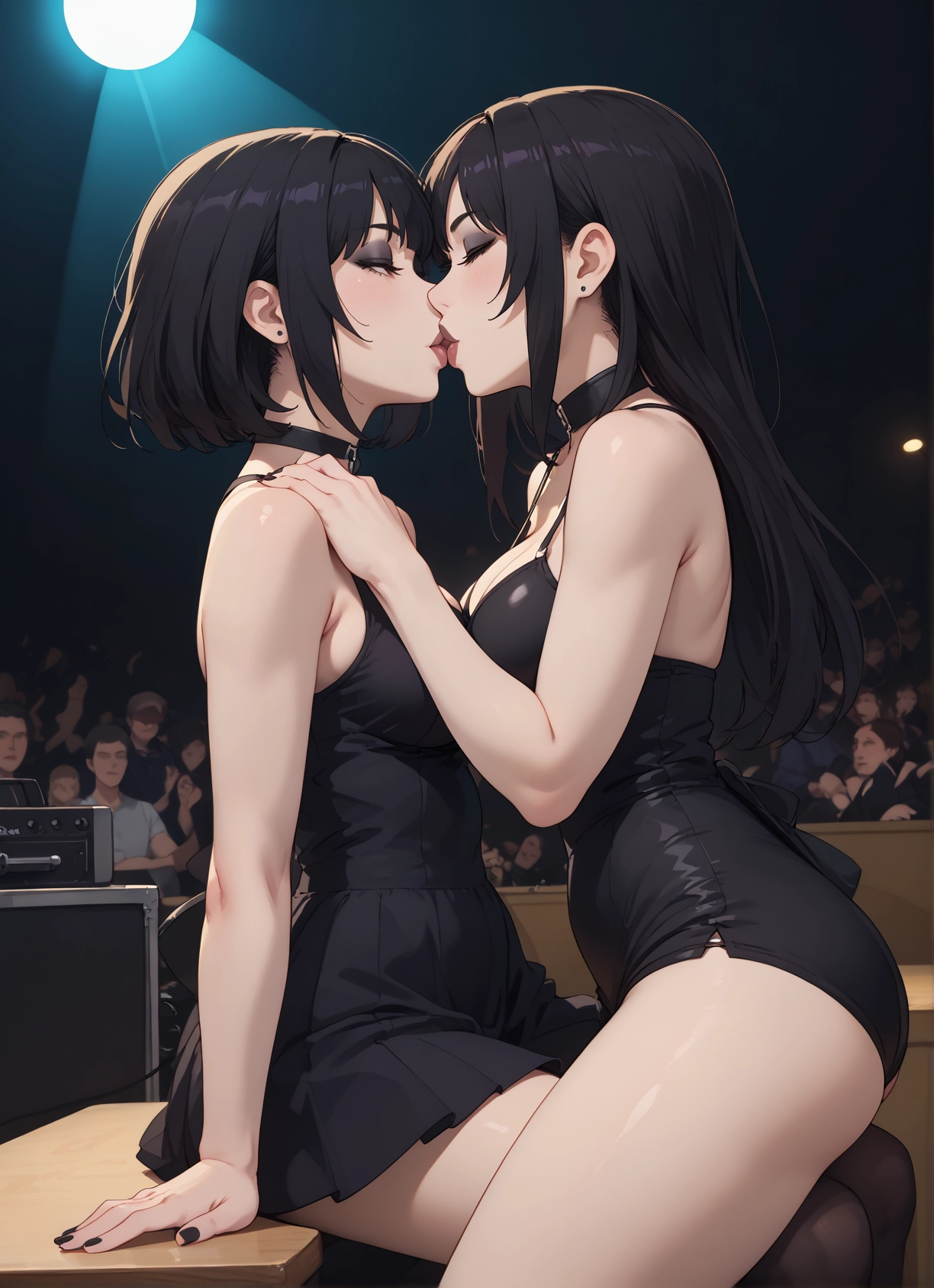 multiple girls, 2girls, breasts, kiss, dress, closed eyes · Yamete.gg