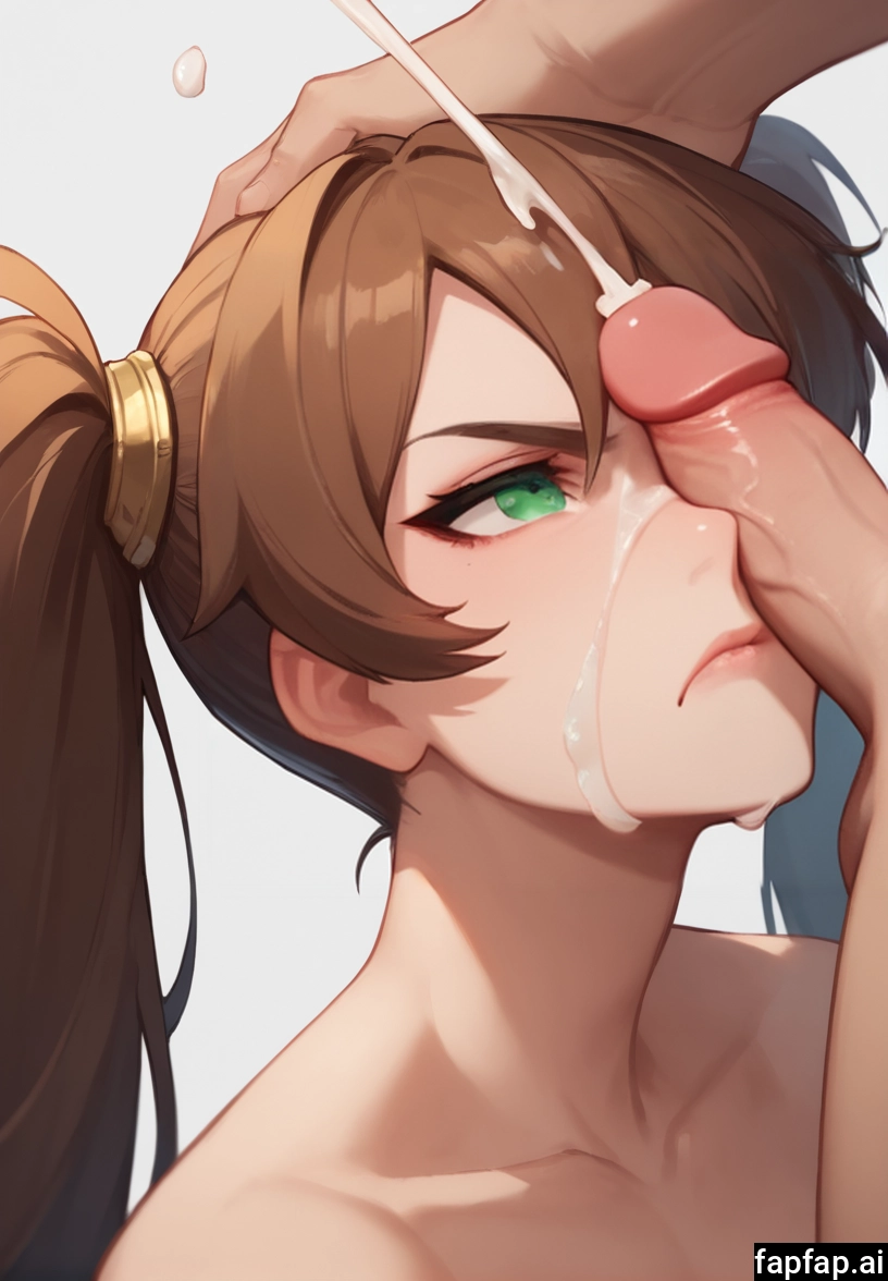 1girl, hetero, green eyes, penis, cum, 1boy