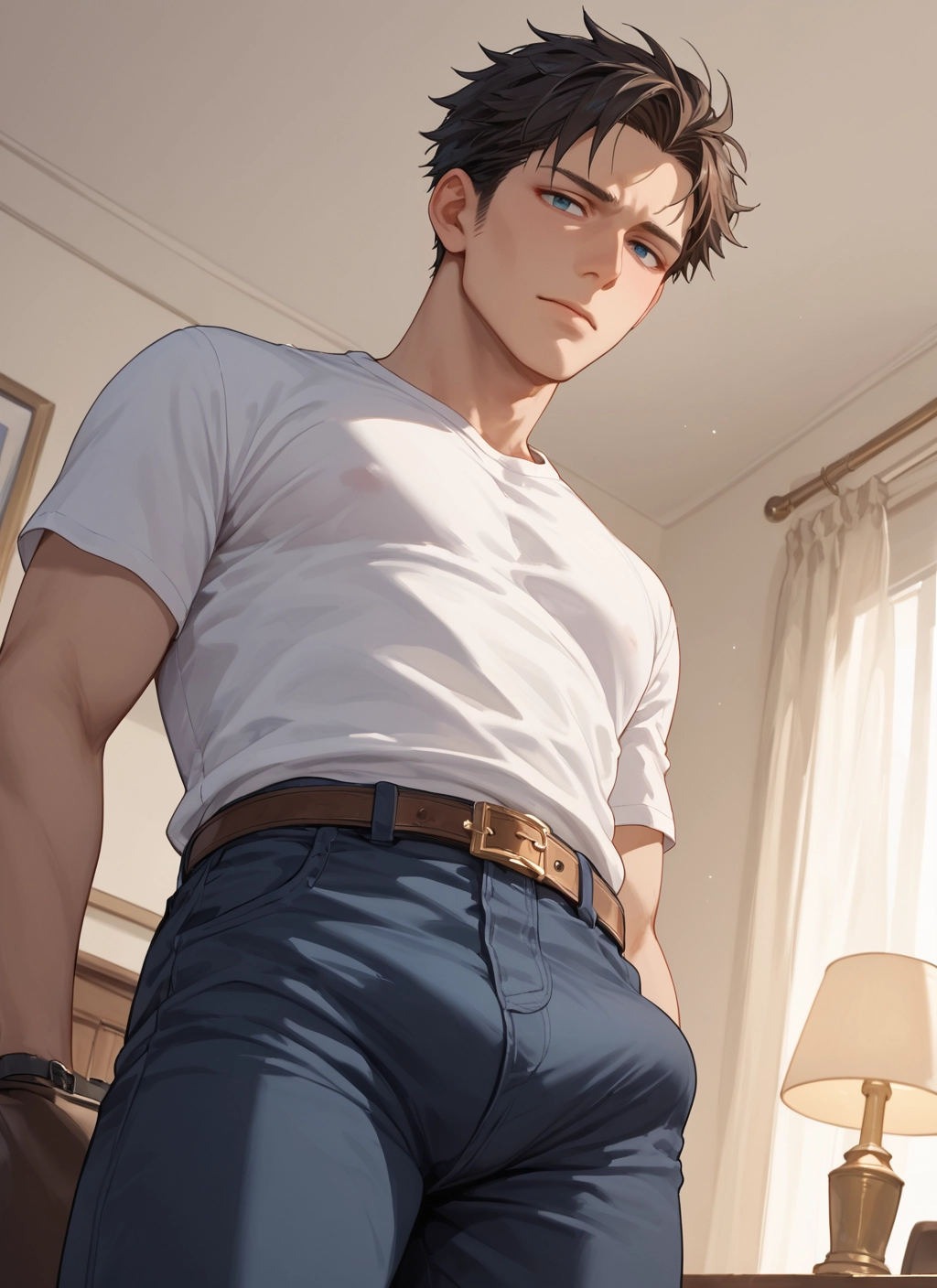 male focus, 1boy, solo, bulge, shirt, pants · Yamete.gg