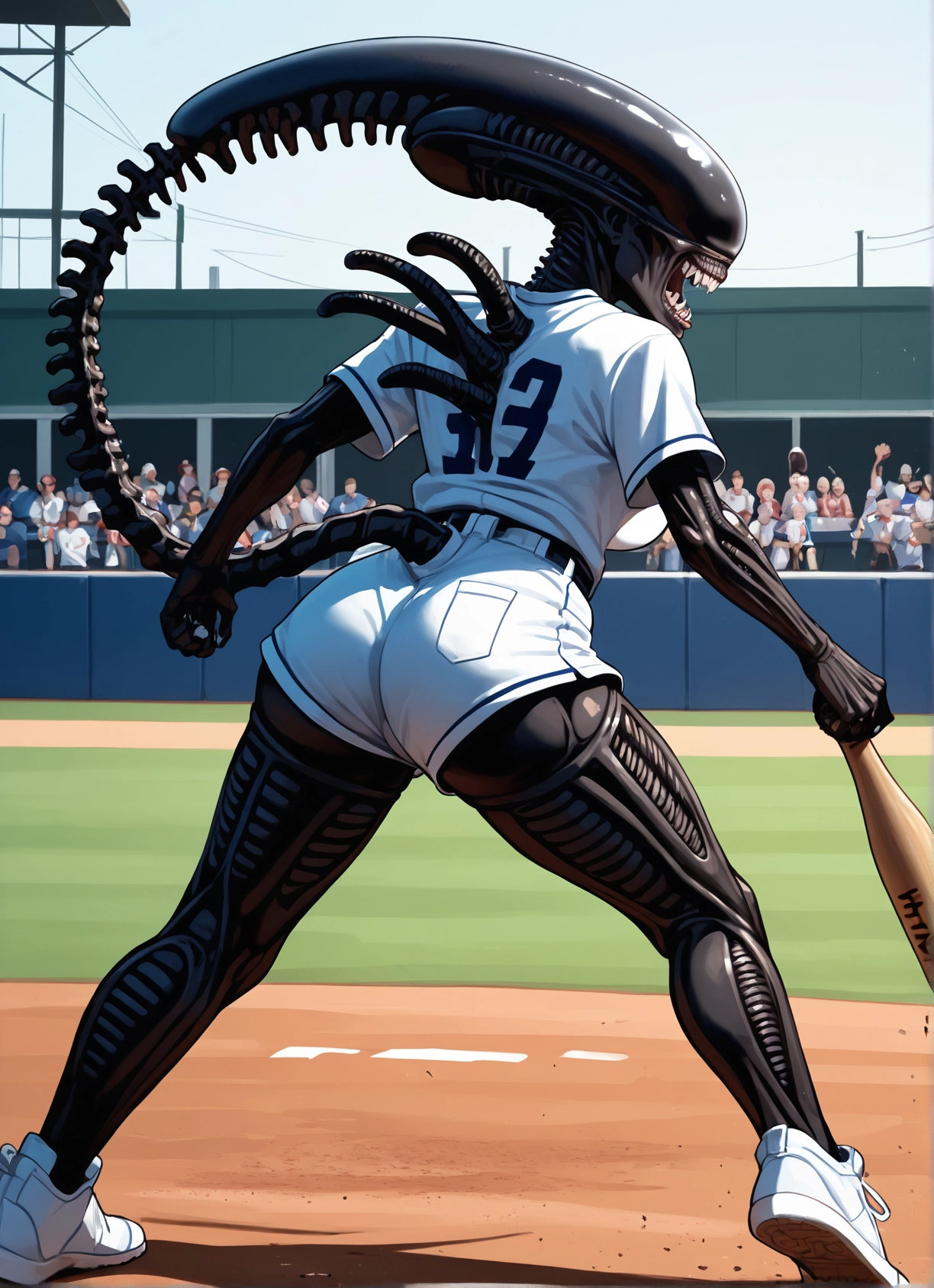 shorts, baseball bat, ass, teeth, sportswear, shoes · Yamete.gg
