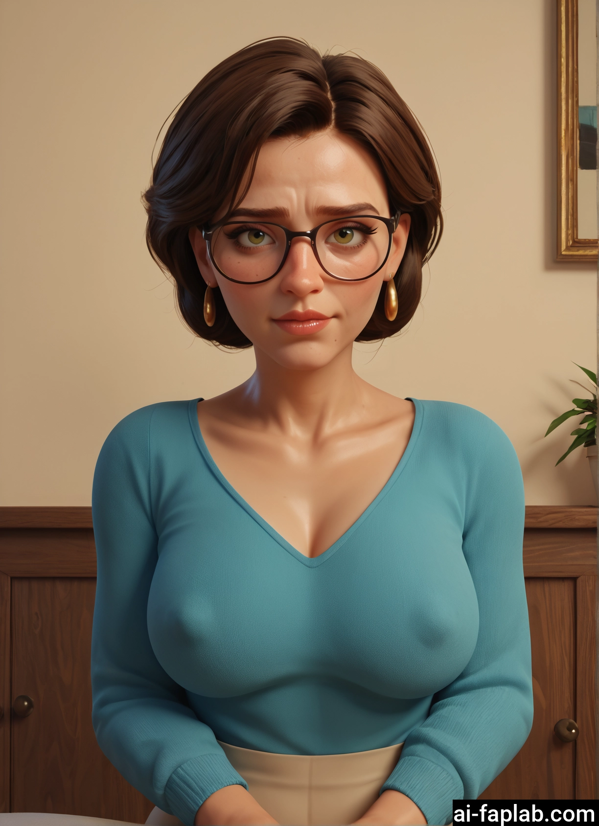 1girl, breasts, glasses, jewelry, solo, earrings · Yamete.gg