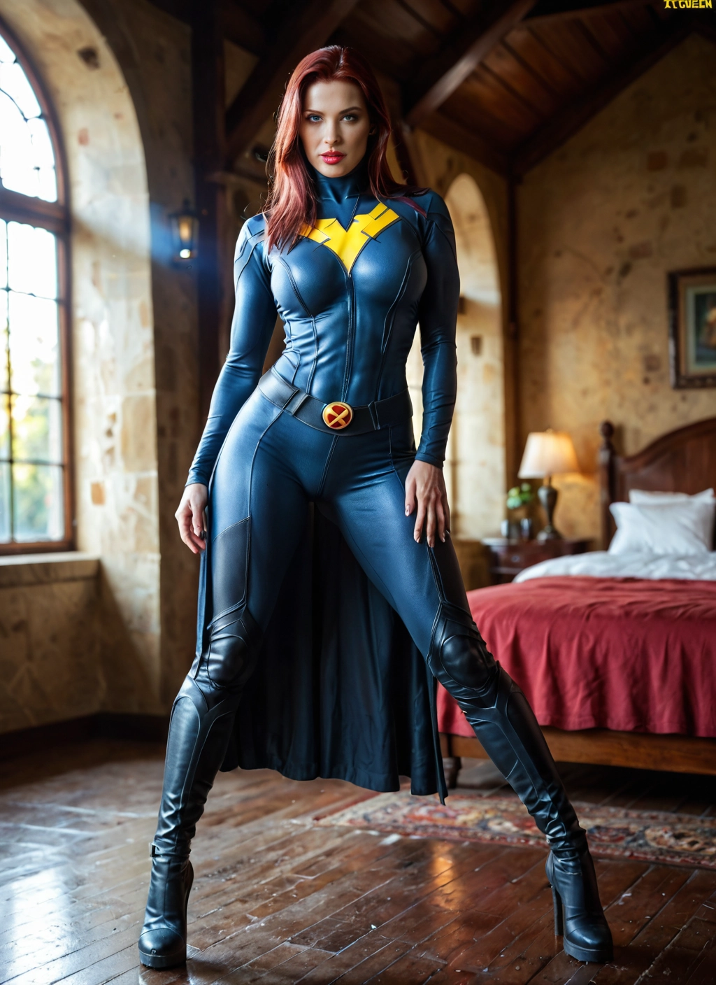1girl, solo, bodysuit, boots, high heels, bed · Yamete.gg