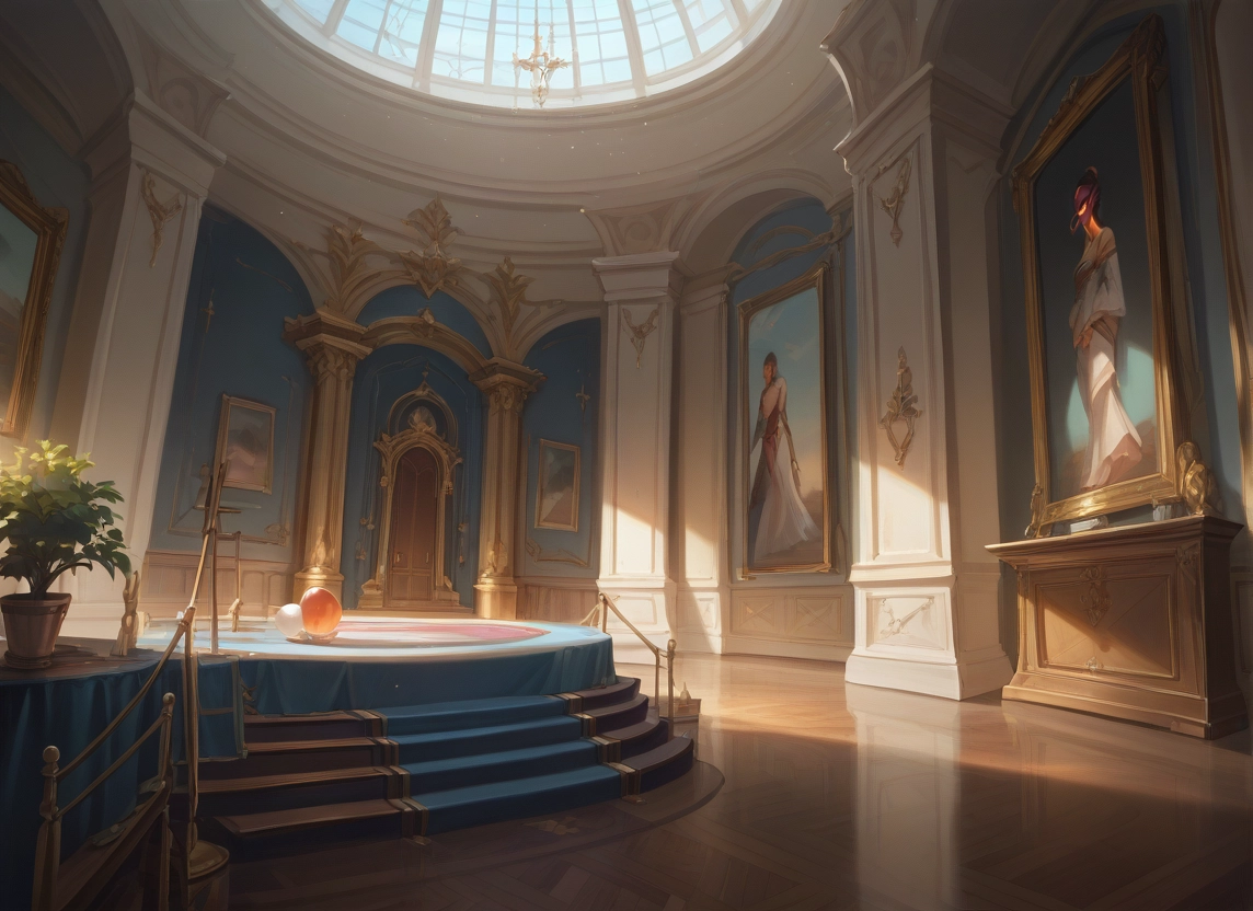 stairs, scenery, indoors, window, painting (object), apple · Yamete.gg