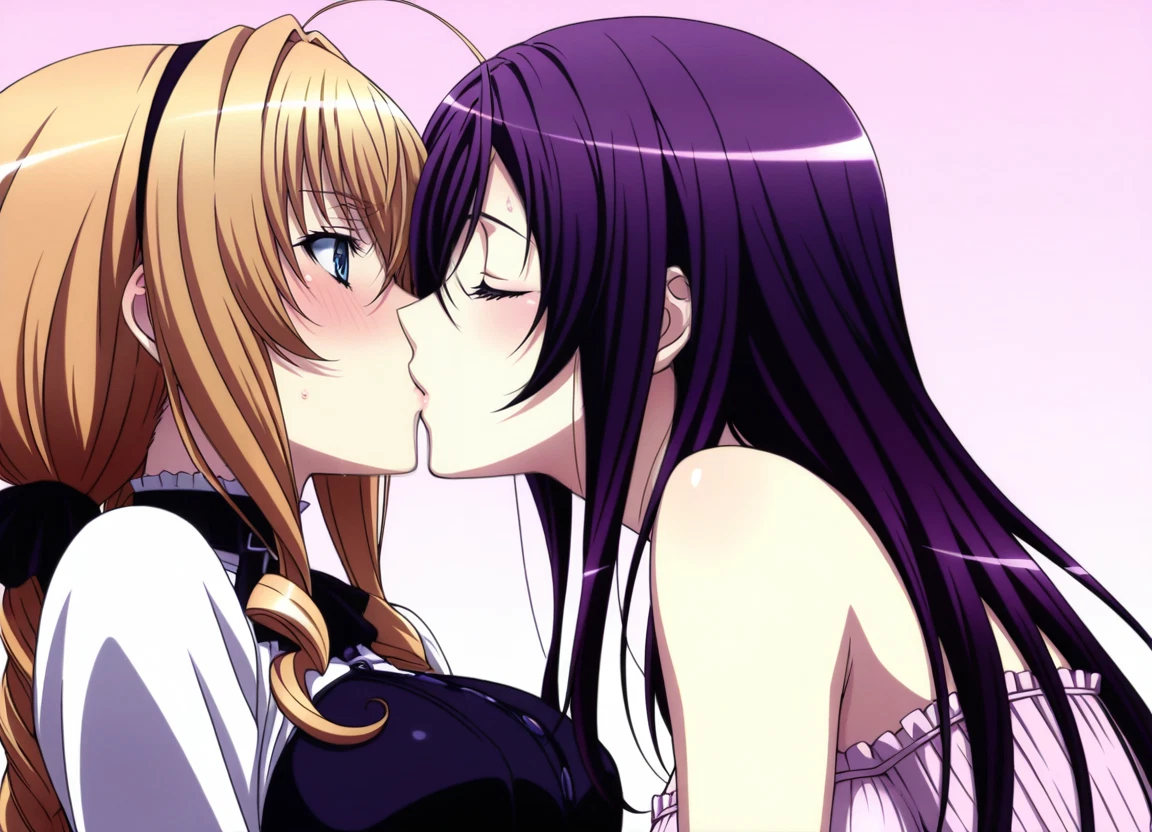 multiple girls, 2girls, kiss, blush, yuri, closed eyes · Yamete.gg