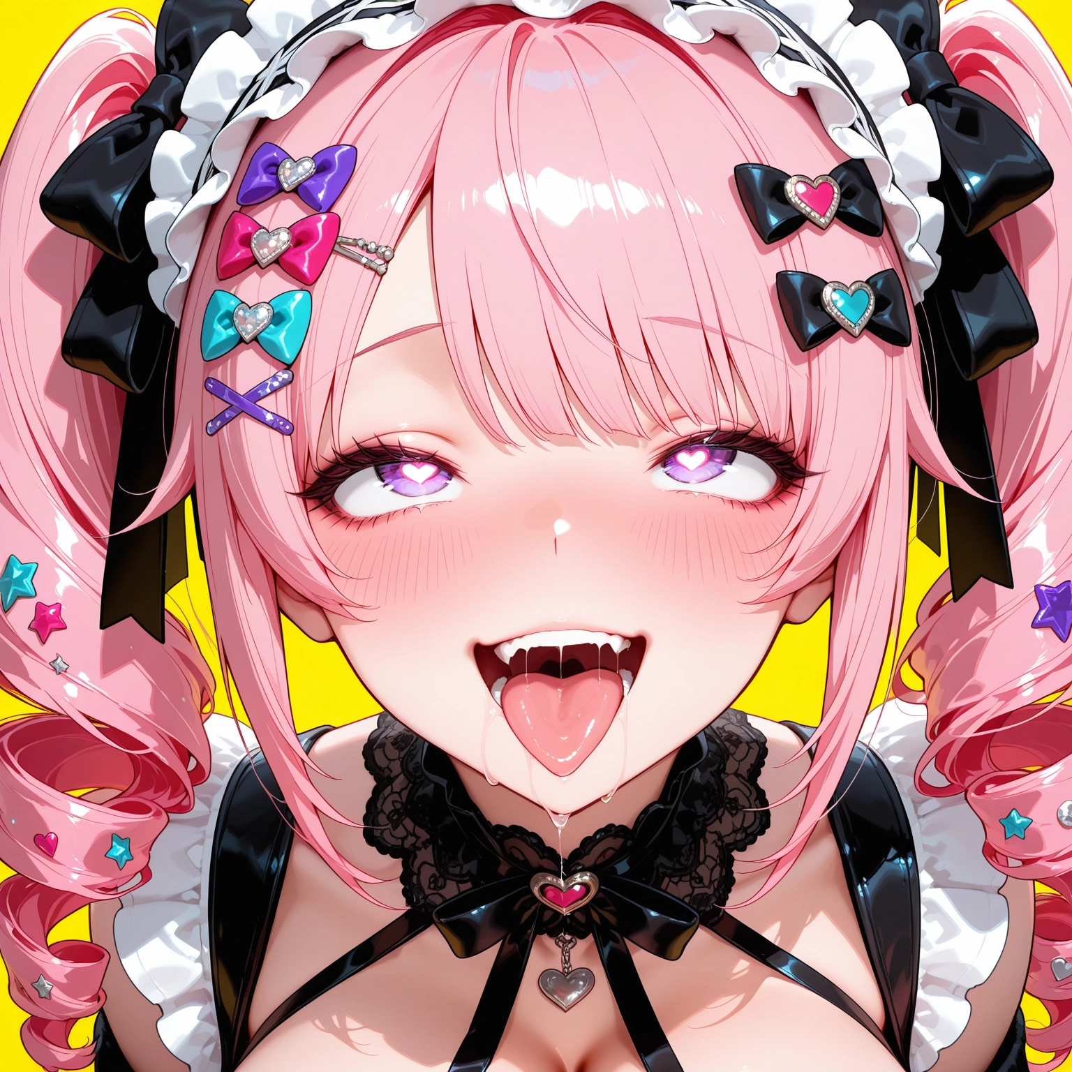1girl, pink hair, solo, tongue, heart, saliva · Yamete.gg
