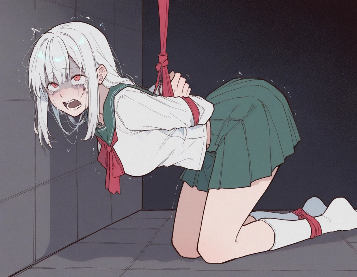 1girl, solo, school uniform, socks, skirt, red eyes · Yamete.gg