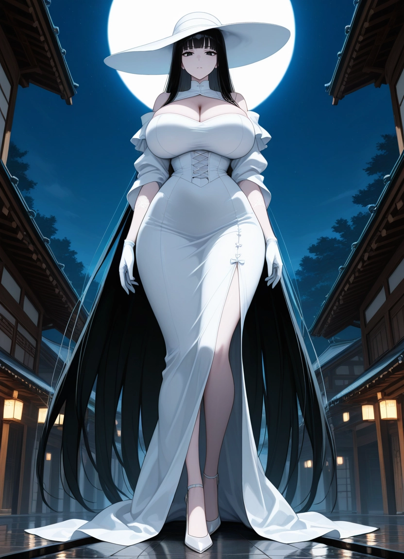 1girl, breasts, gloves, black hair, solo, dress · Yamete.gg