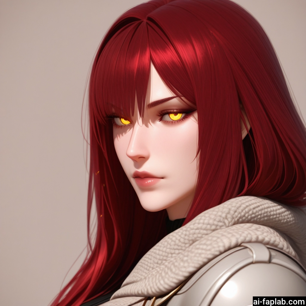 1girl, solo, yellow eyes, long hair, red hair, looking at viewer