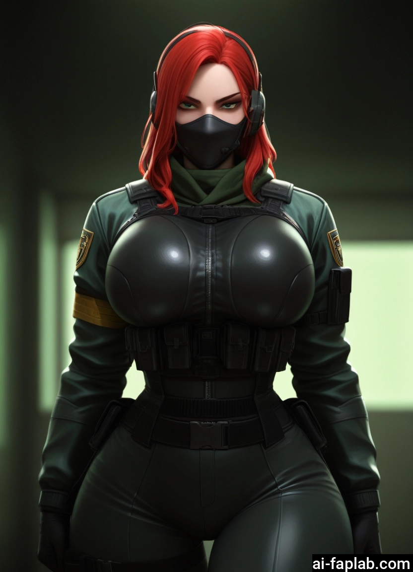 1girl, breasts, mask, solo, red hair, large breasts · Yamete.gg
