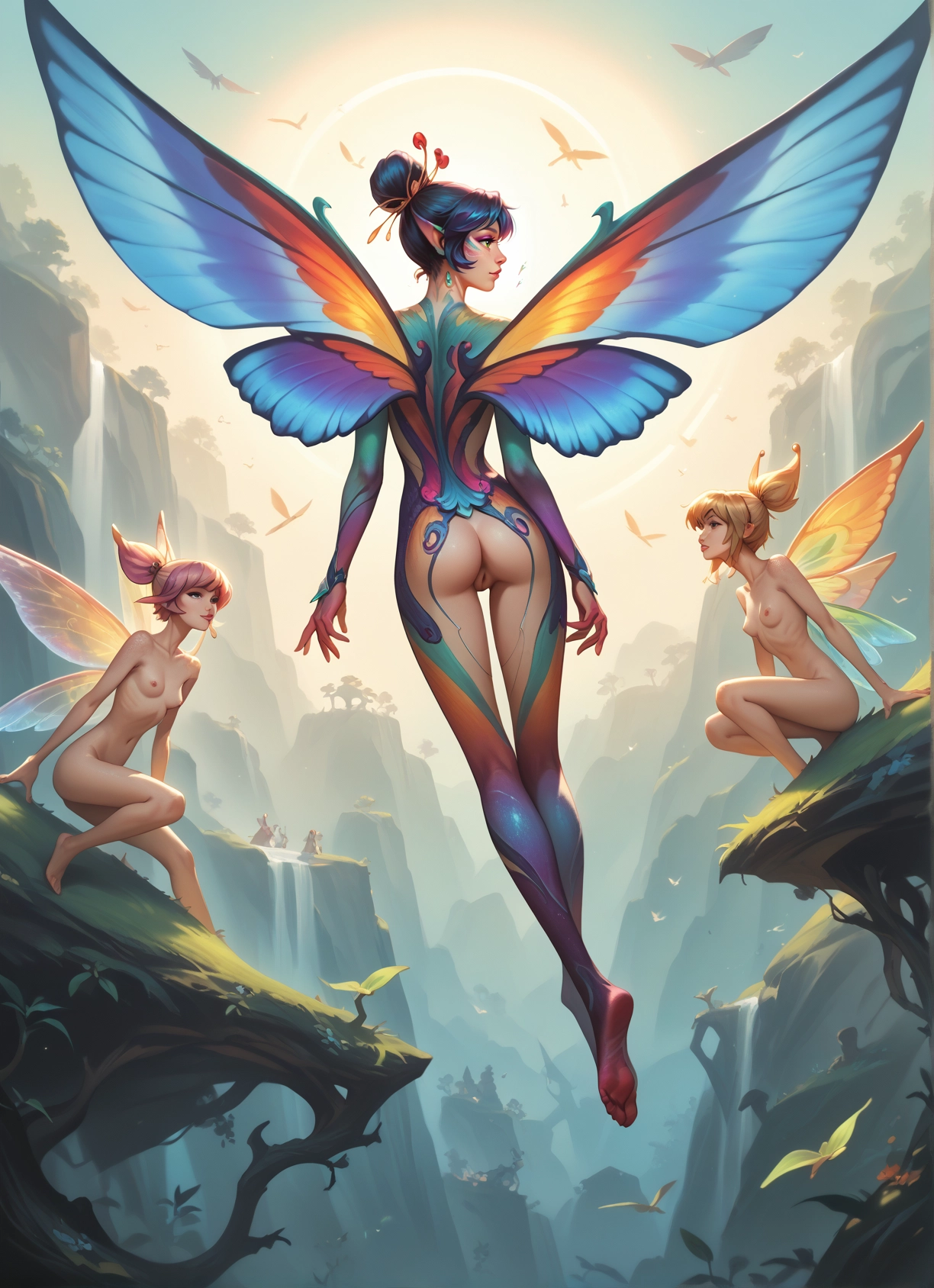 multiple girls, wings, breasts, nipples, ass, nude · Yamete.gg