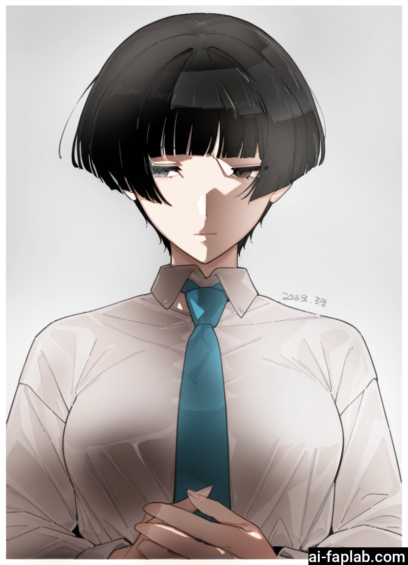 1girl, necktie, short hair, solo, shirt, black hair · Yamete.gg