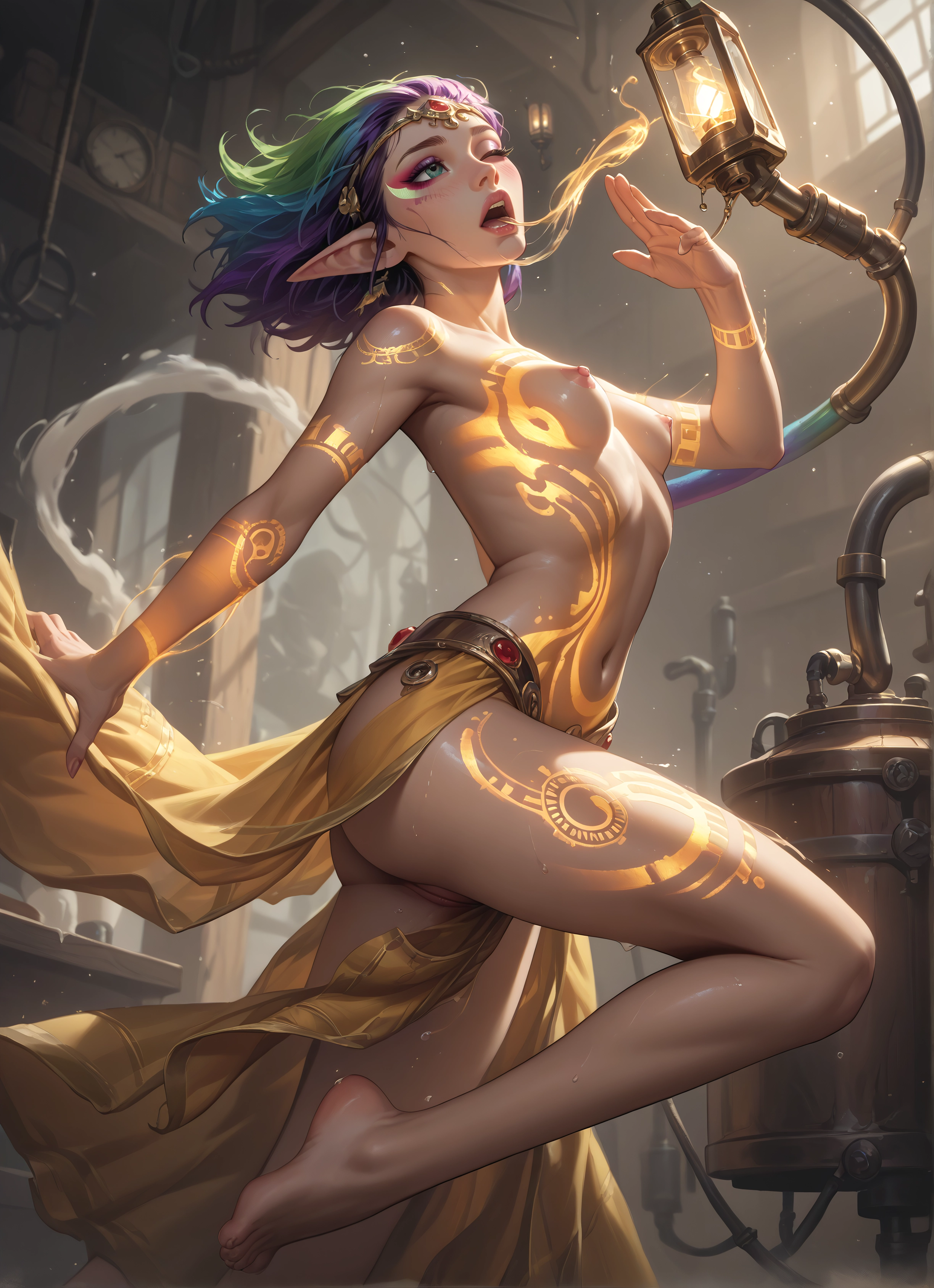 1girl, breasts, nipples, pointy ears, solo, barefoot · Yamete.gg