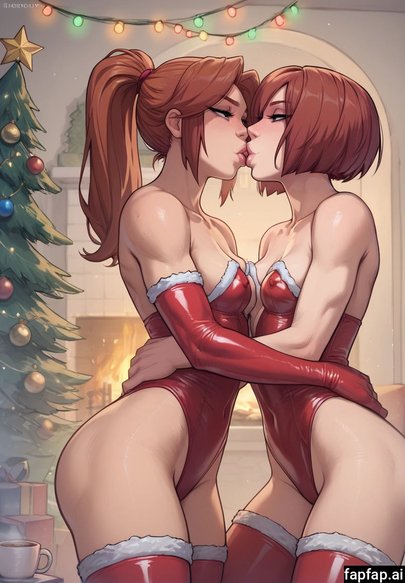 christmas tree, multiple girls, 2girls, yuri, breasts, christmas · Yamete.gg