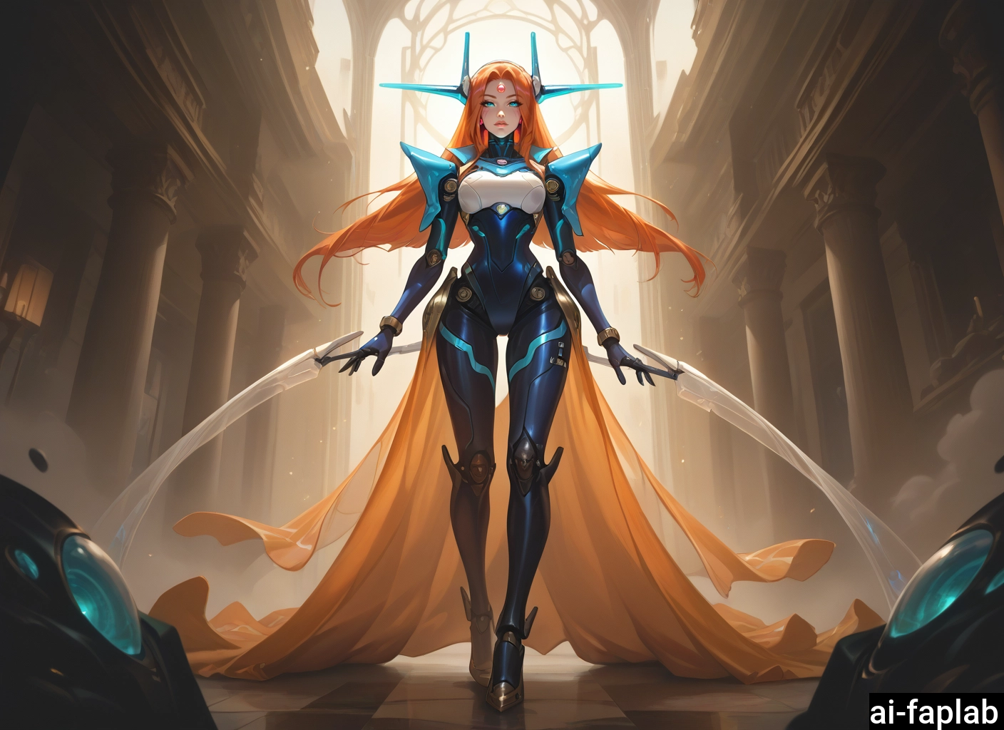 1girl, long hair, solo, orange hair, looking at viewer, breasts · Yamete.gg
