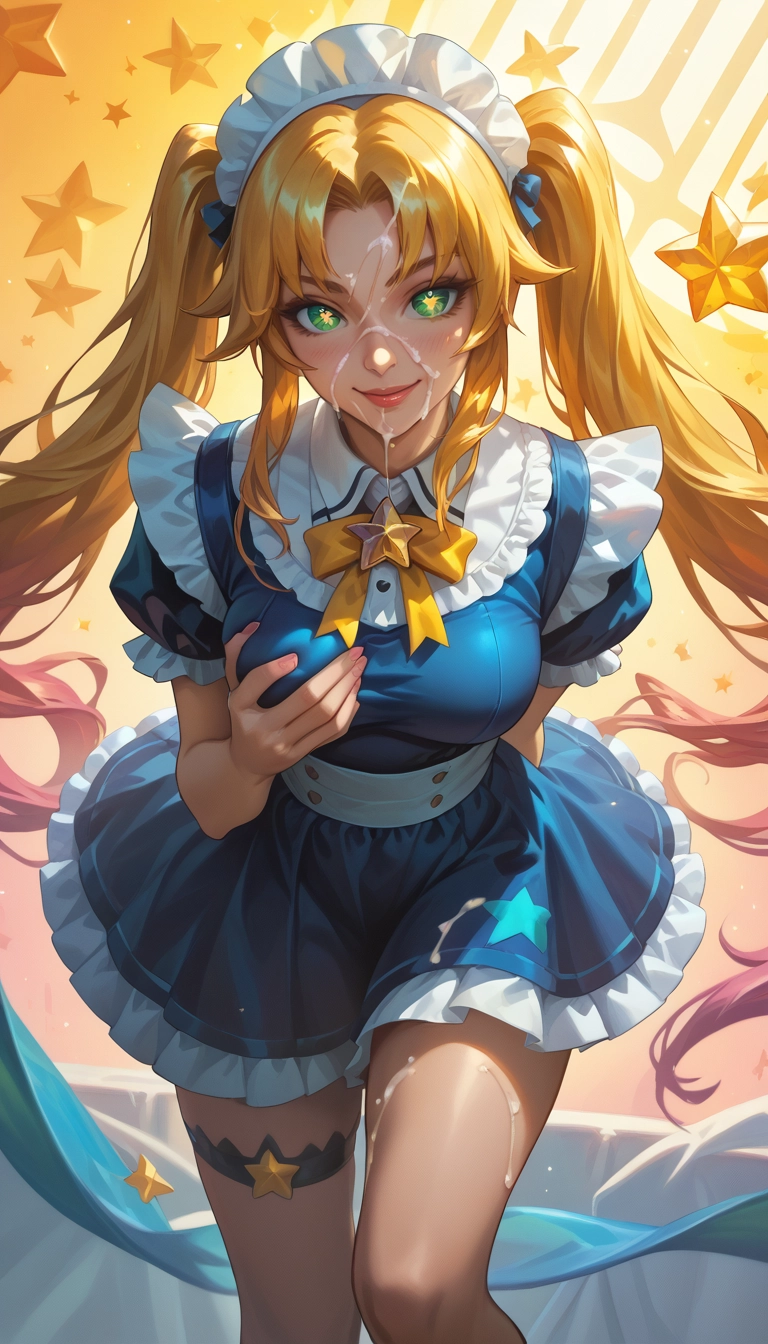 1girl, solo, cum, twintails, facial, green eyes · Yamete.gg