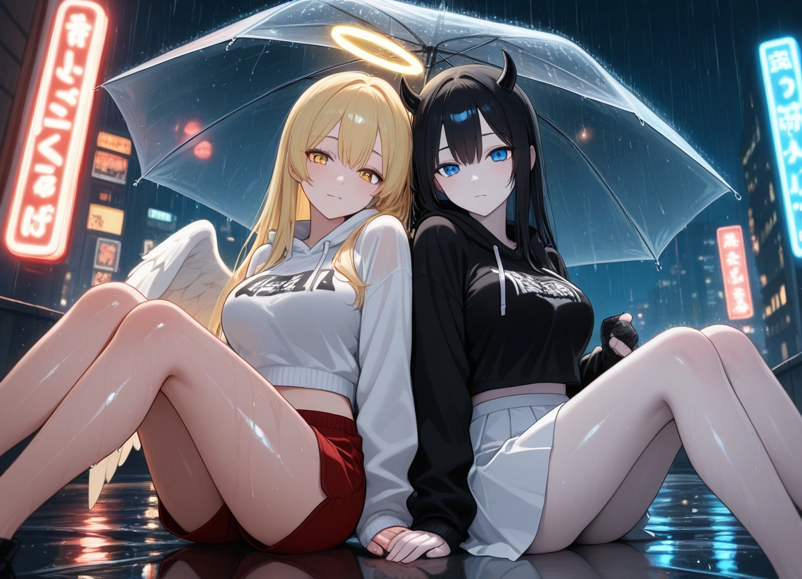 multiple girls, 2girls, blonde hair, umbrella, wings, skirt · Yamete.gg
