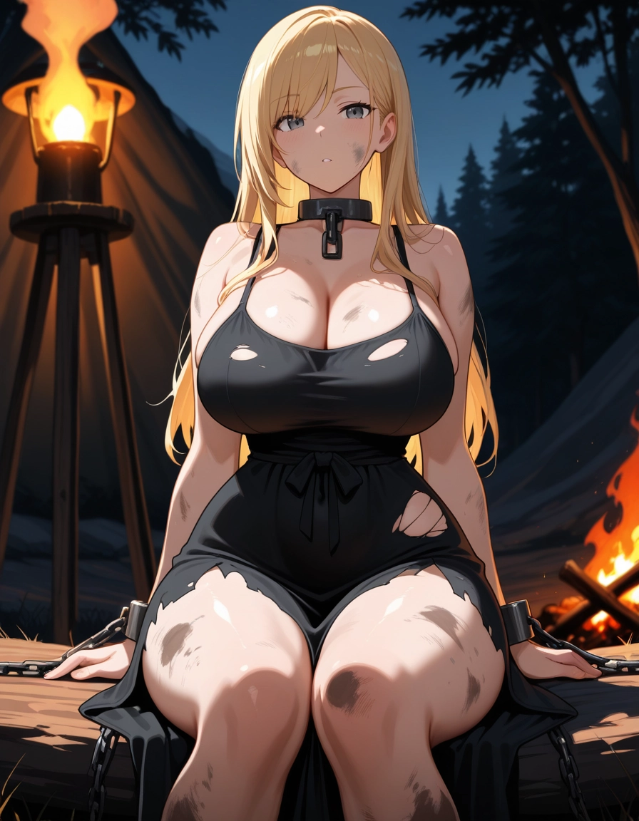1girl, breasts, blonde hair, torn clothes, long hair, solo · Yamete.gg
