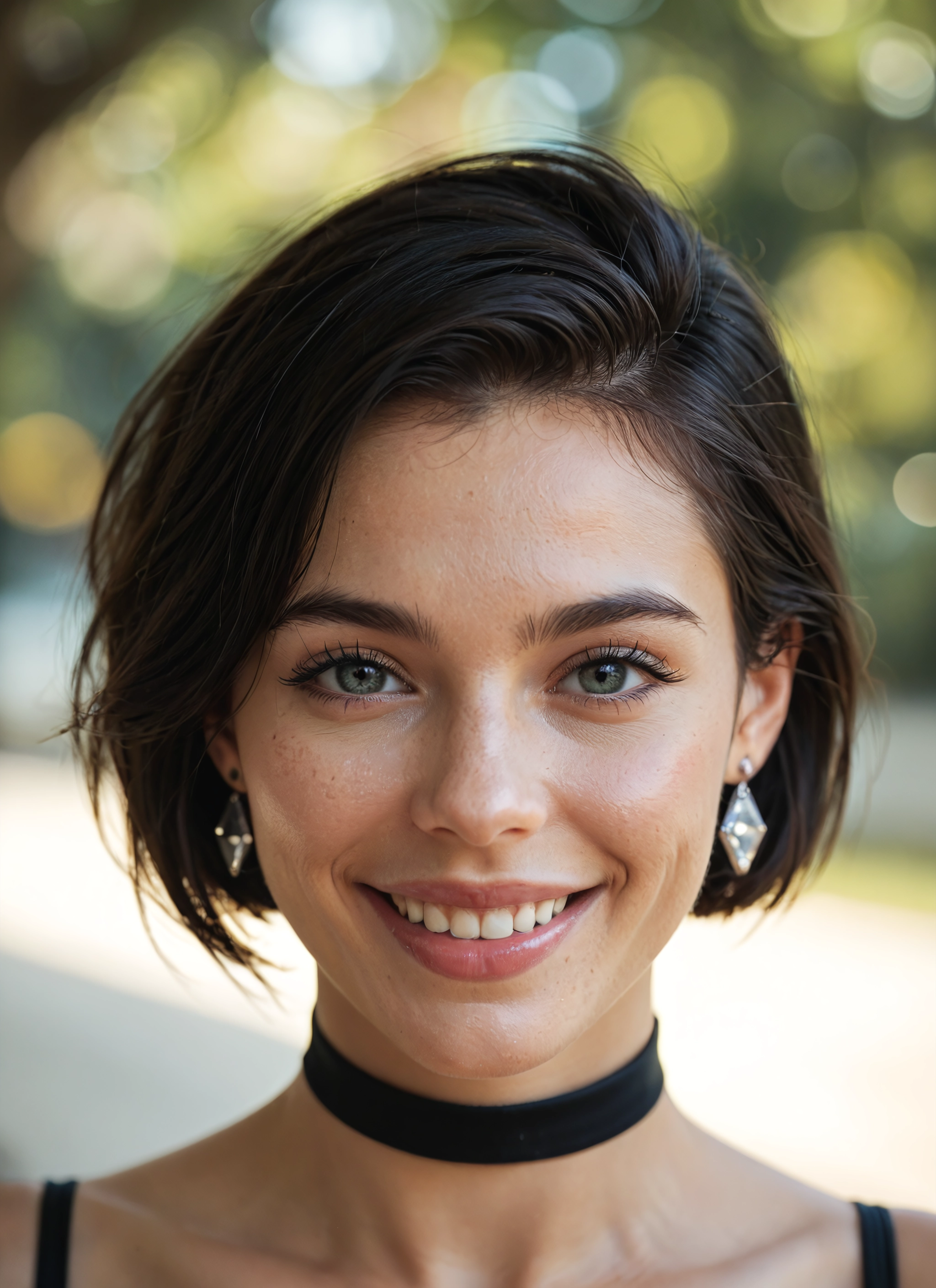 1girl, solo, jewelry, earrings, choker, smile · Yamete.gg