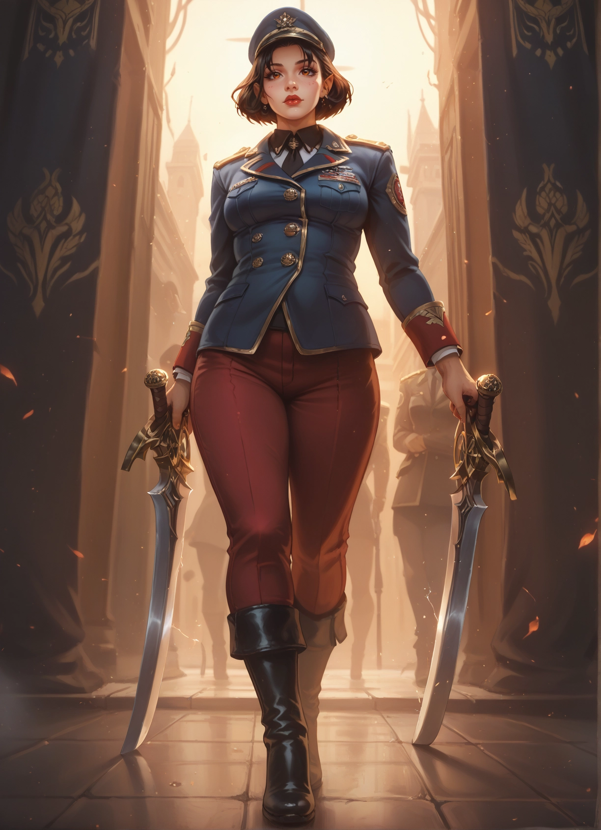 weapon, sword, 1girl, uniform, boots, hat · Yamete.gg