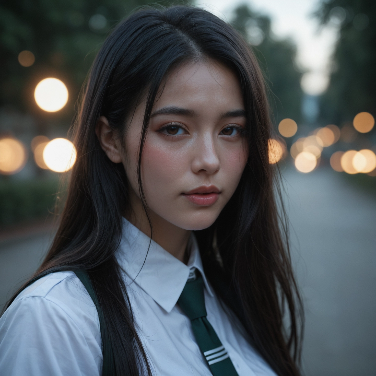 1girl, solo, long hair, blurry, shirt, necktie · Yamete.gg