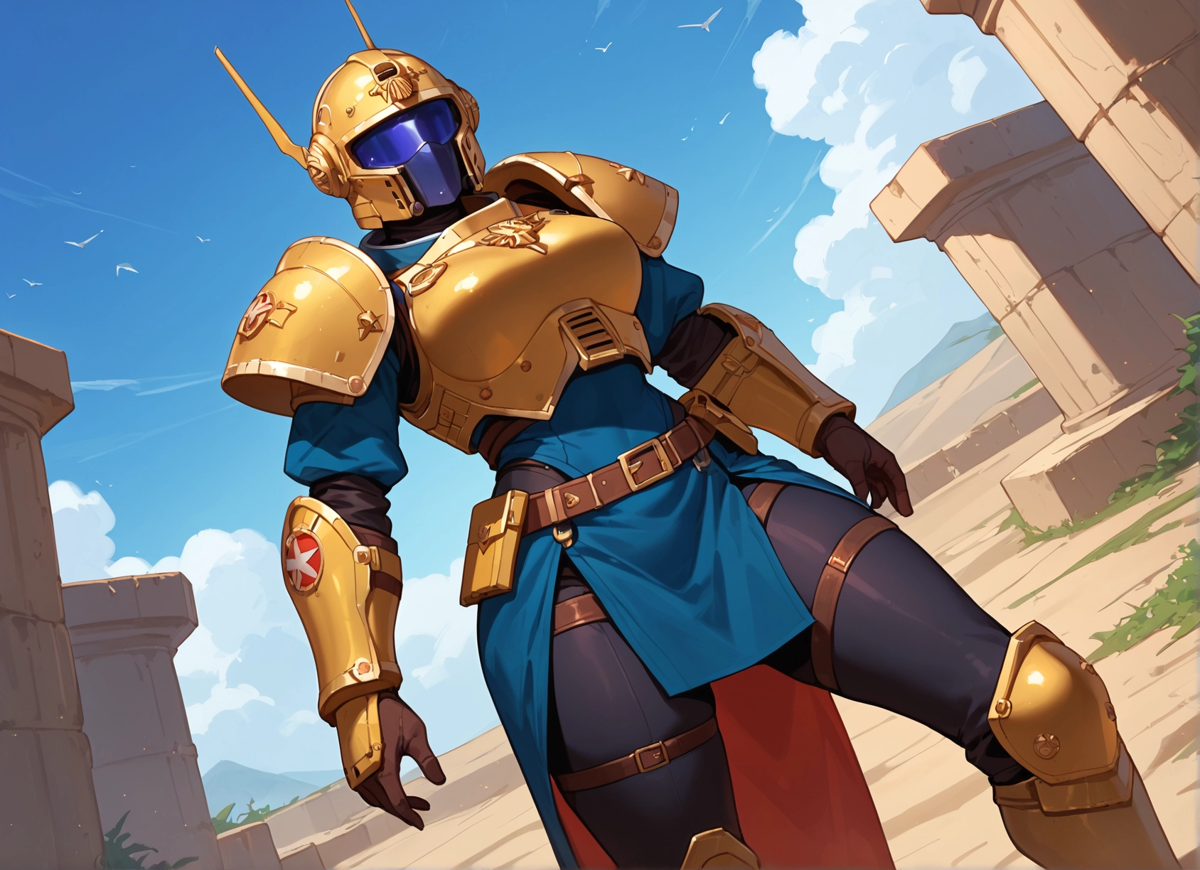 armor, 1girl, solo, helmet, sky, day · Yamete.gg