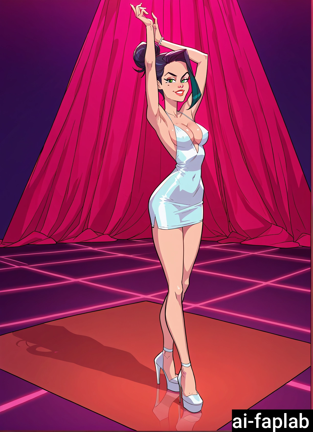 1girl, breasts, dress, solo, high heels, green eyes · Yamete.gg