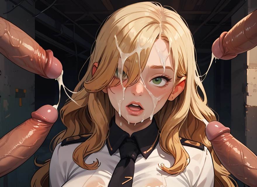 penis, 1girl, cum, blonde hair, facial, hetero · Yamete.gg