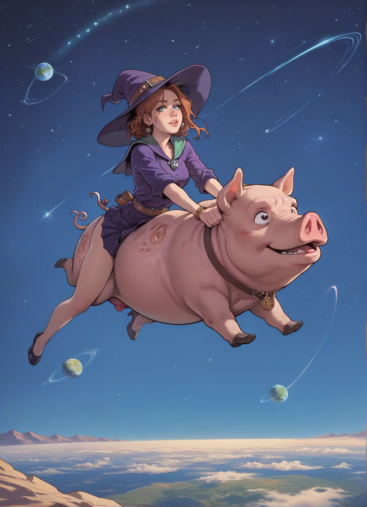 1girl, hat, witch hat, jewelry, riding, blue eyes · Yamete.gg