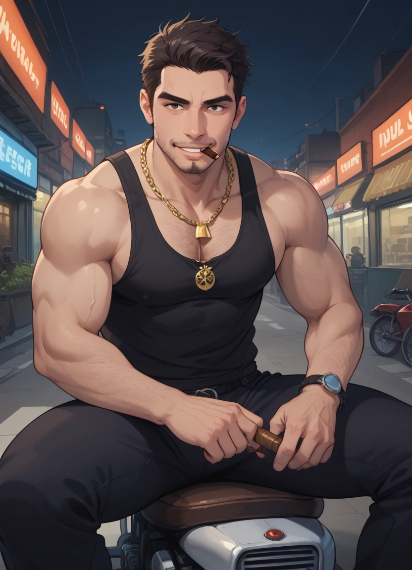 bara, muscular, muscular male, pectorals, male focus, facial hair