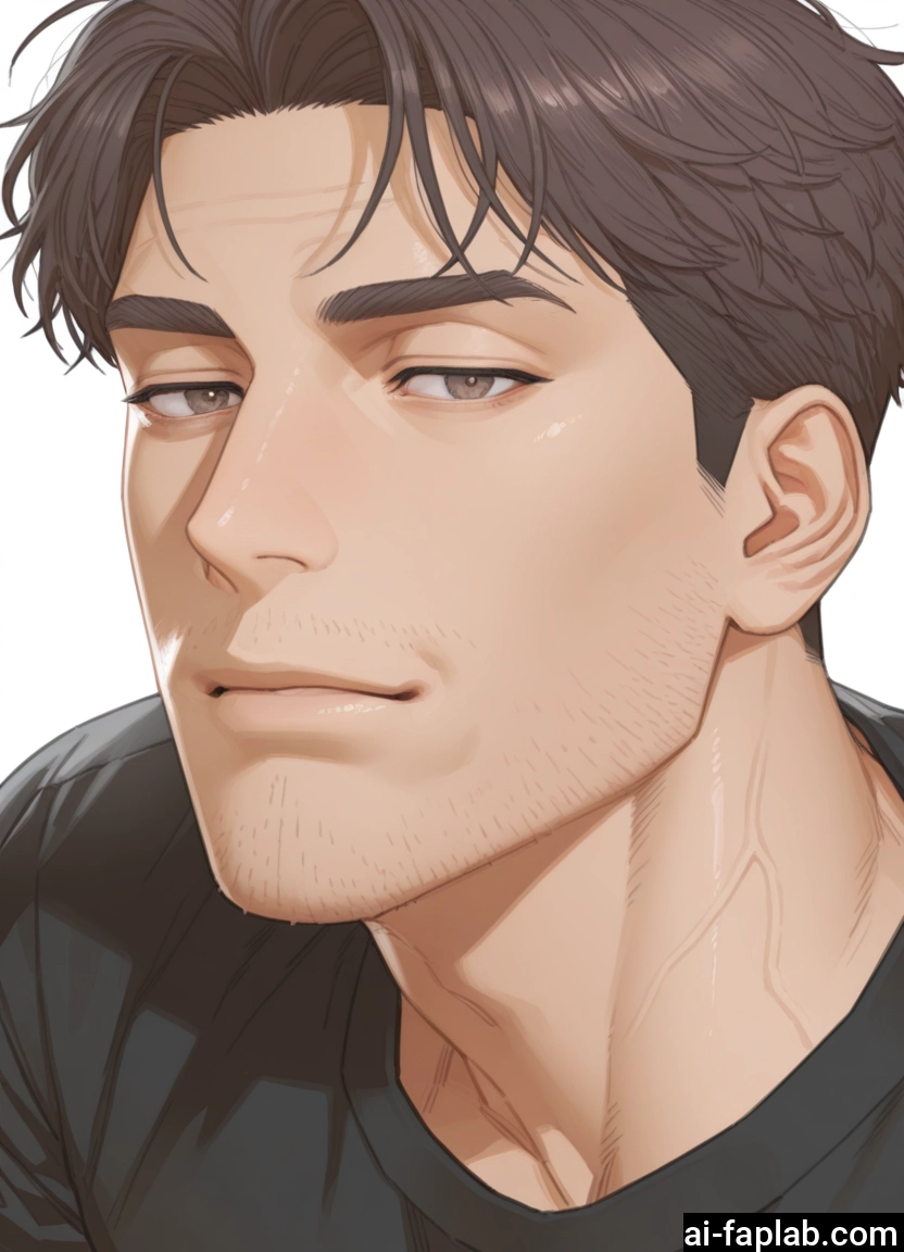 bara, male focus, 1boy, solo, facial hair, stubble
