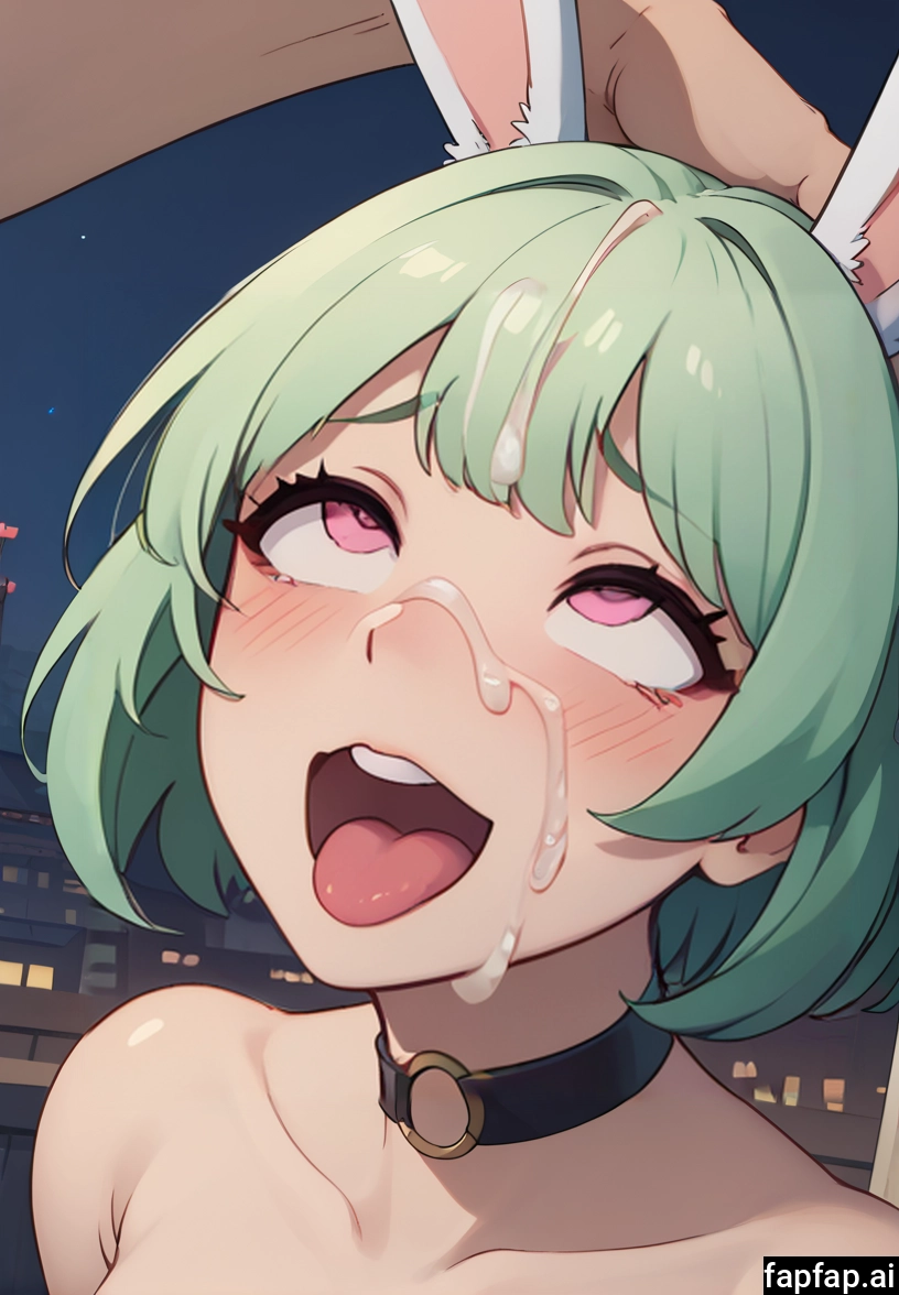 1girl, green hair, animal ears, tongue, facial, cum · Yamete.gg