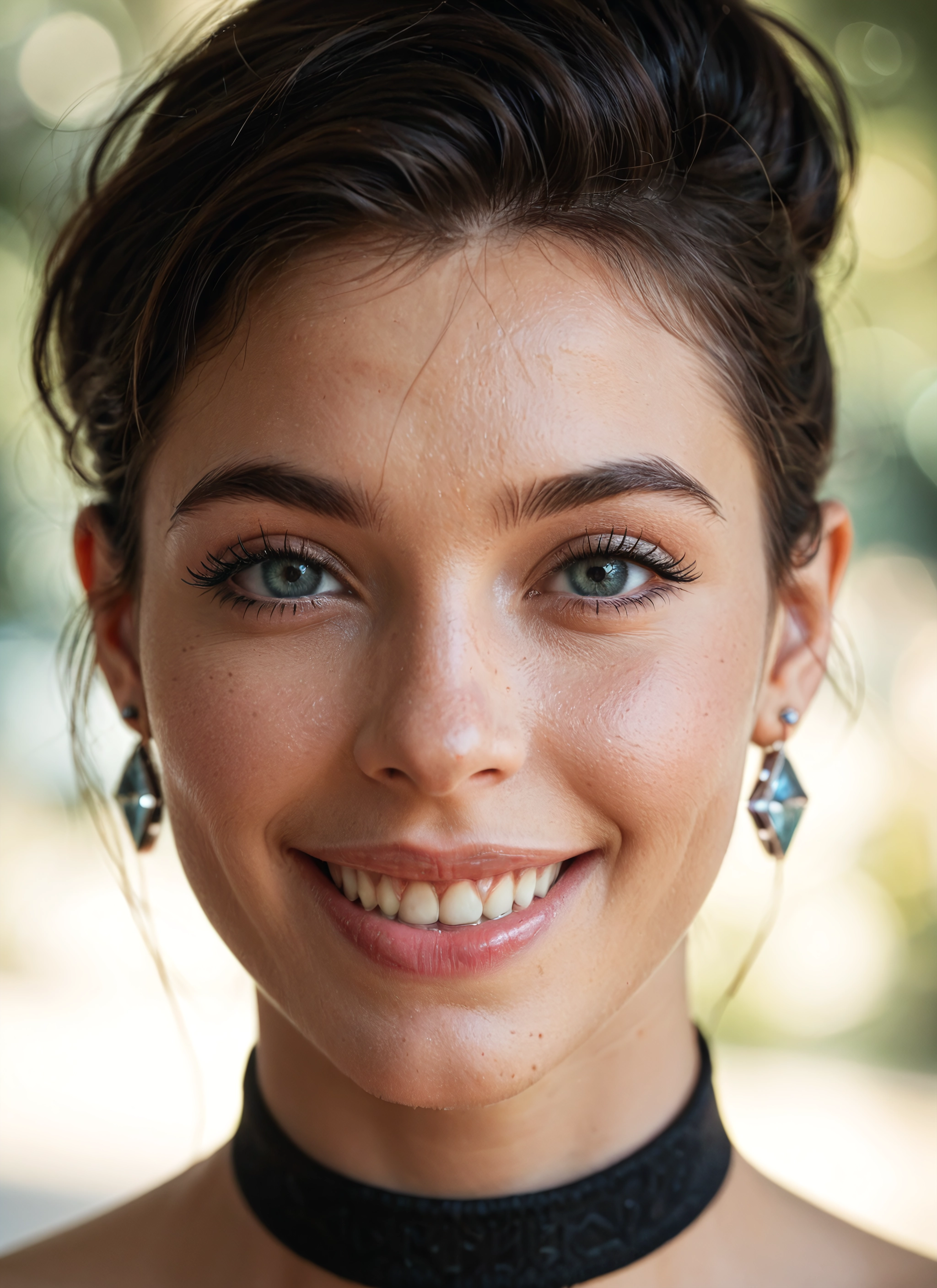1girl, solo, jewelry, earrings, choker, smile · Yamete.gg