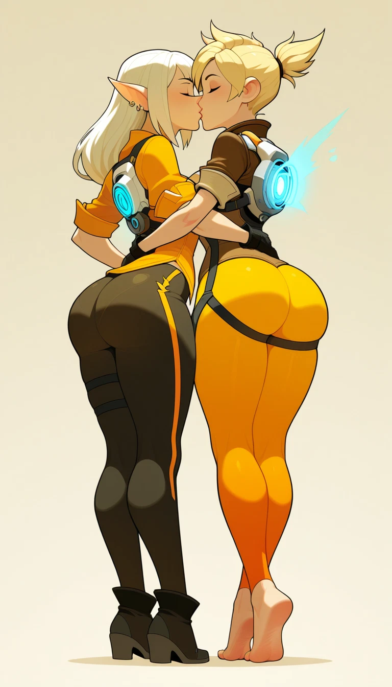 kiss, tiptoes, multiple girls, 2girls, ass, yuri