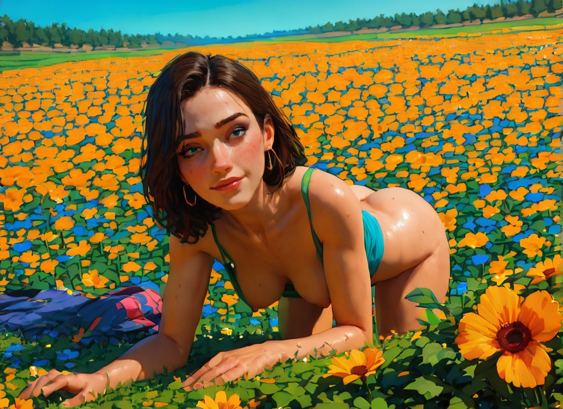 1girl, flower, solo, breasts, all fours, earrings · Yamete.gg
