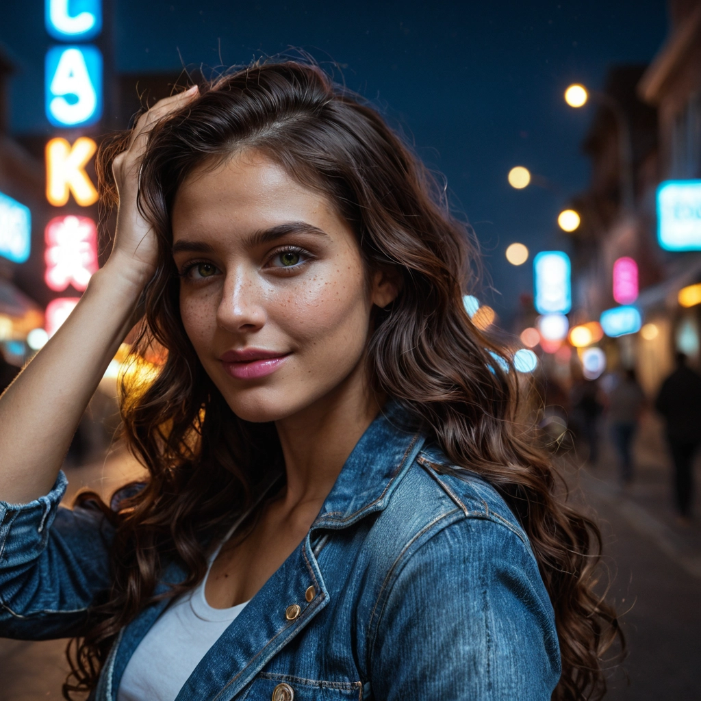 1girl, denim jacket, denim, long hair, realistic, brown hair · Yamete.gg