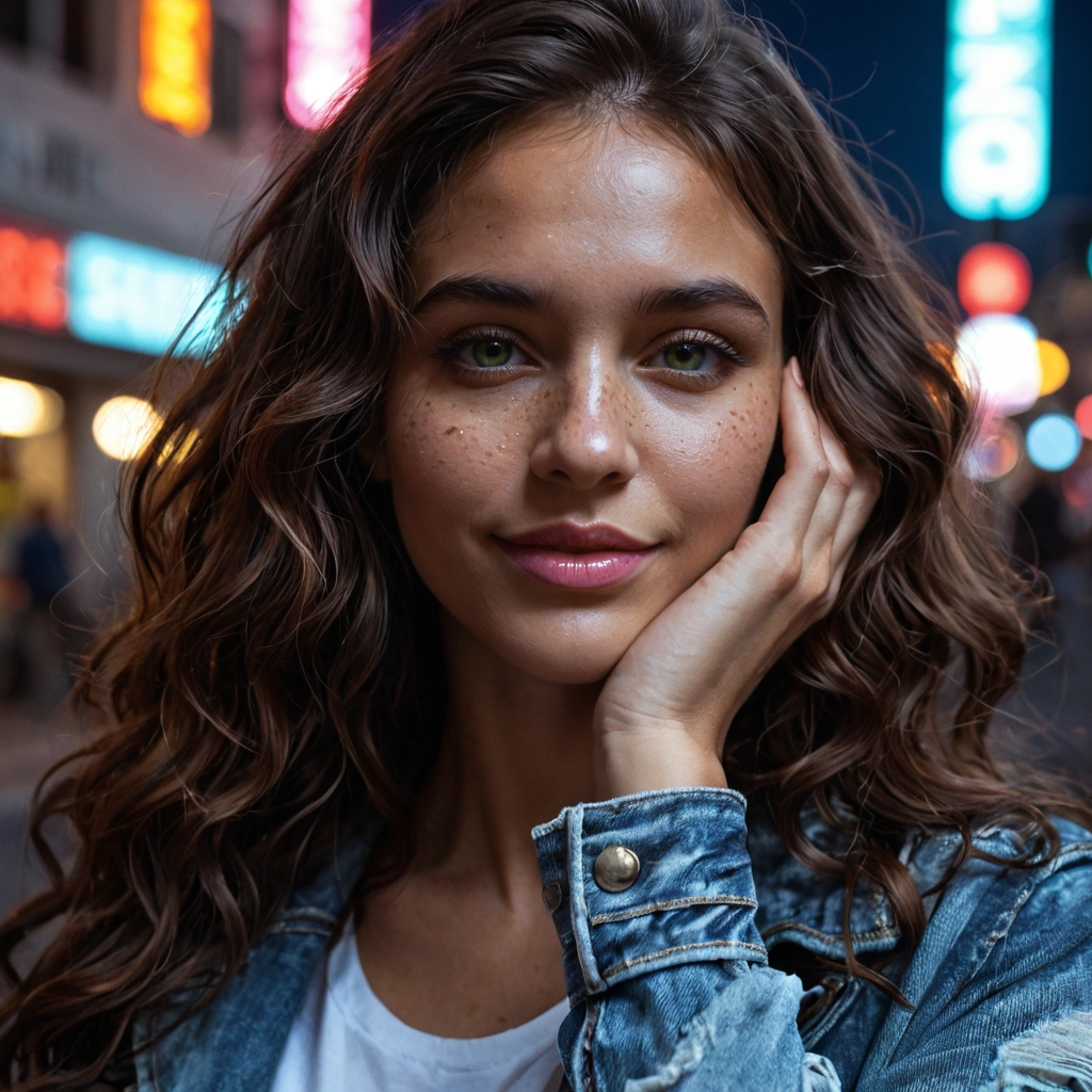 1girl, denim jacket, realistic, solo, denim, green eyes · Yamete.gg