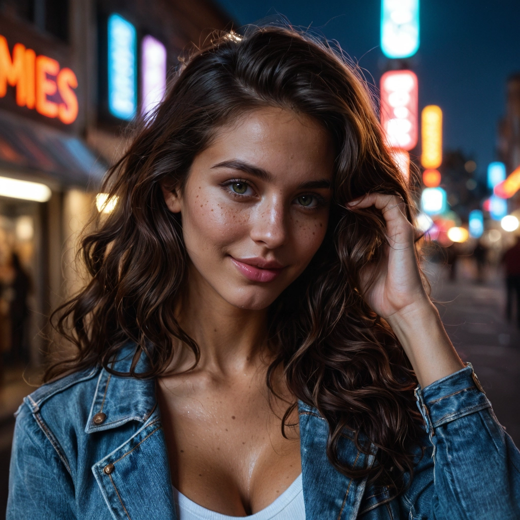 1girl, solo, breasts, realistic, denim jacket, long hair · Yamete.gg