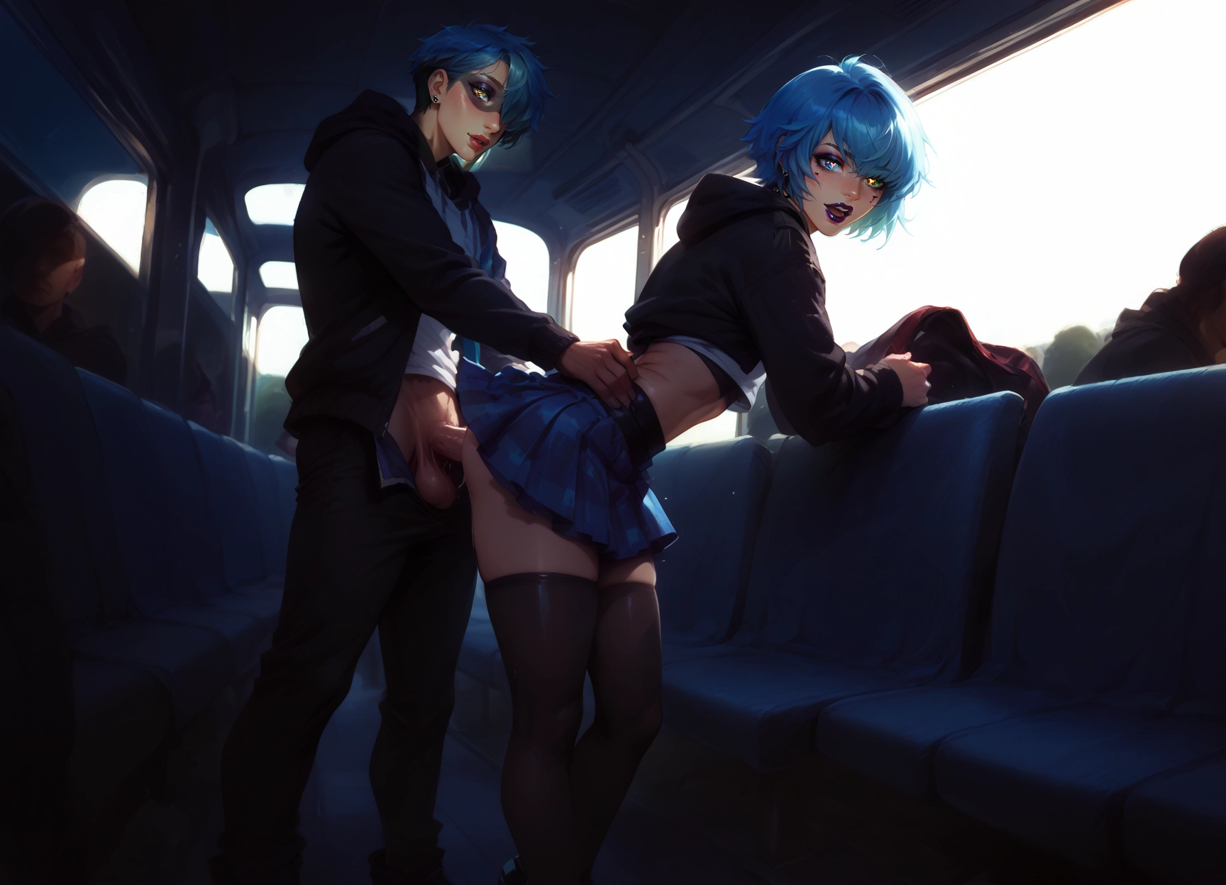 yaoi, hoodie, penis, hood, skirt, blue hair · Yamete.gg