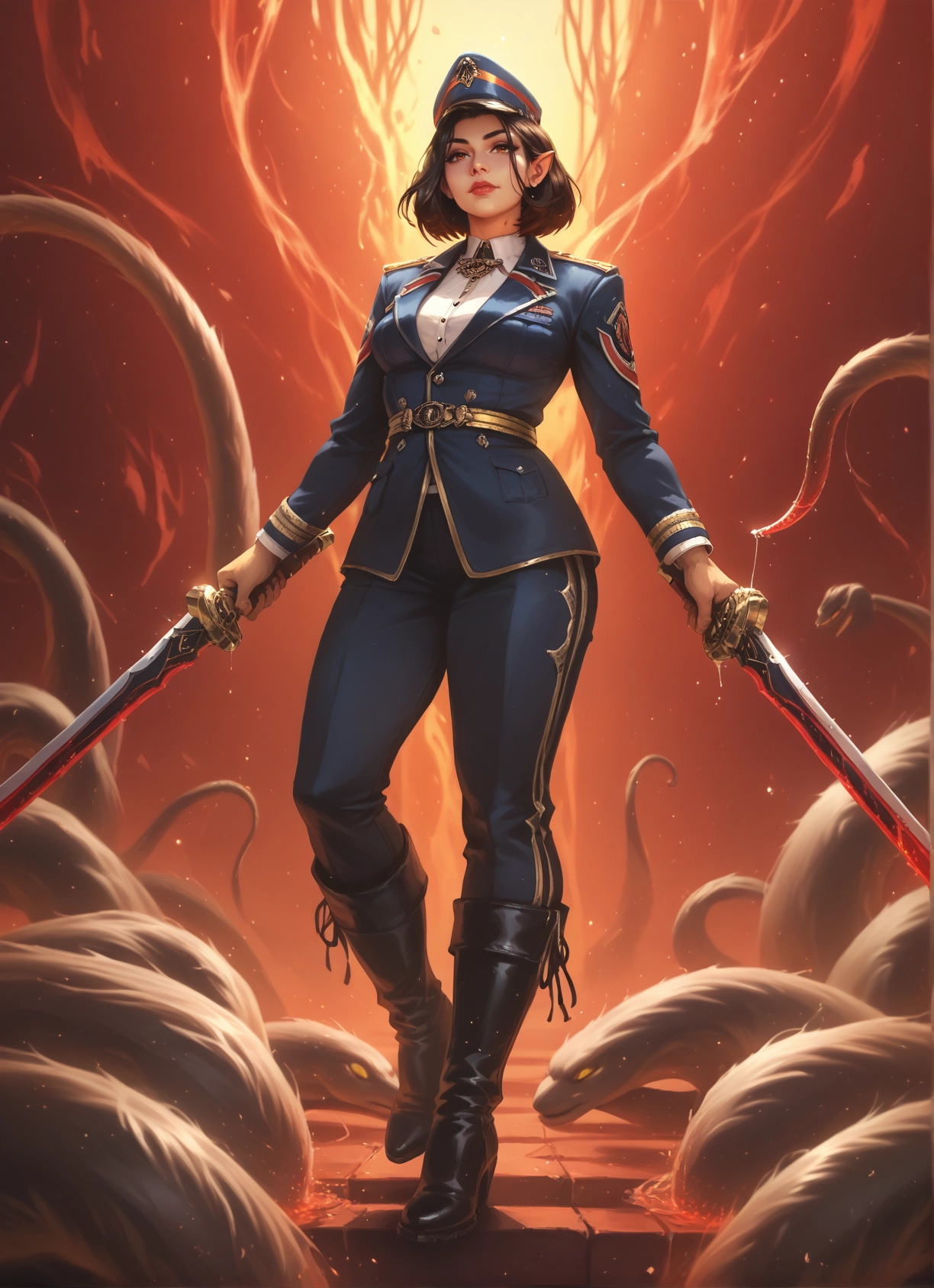 1girl, weapon, sword, hat, boots, uniform · Yamete.gg