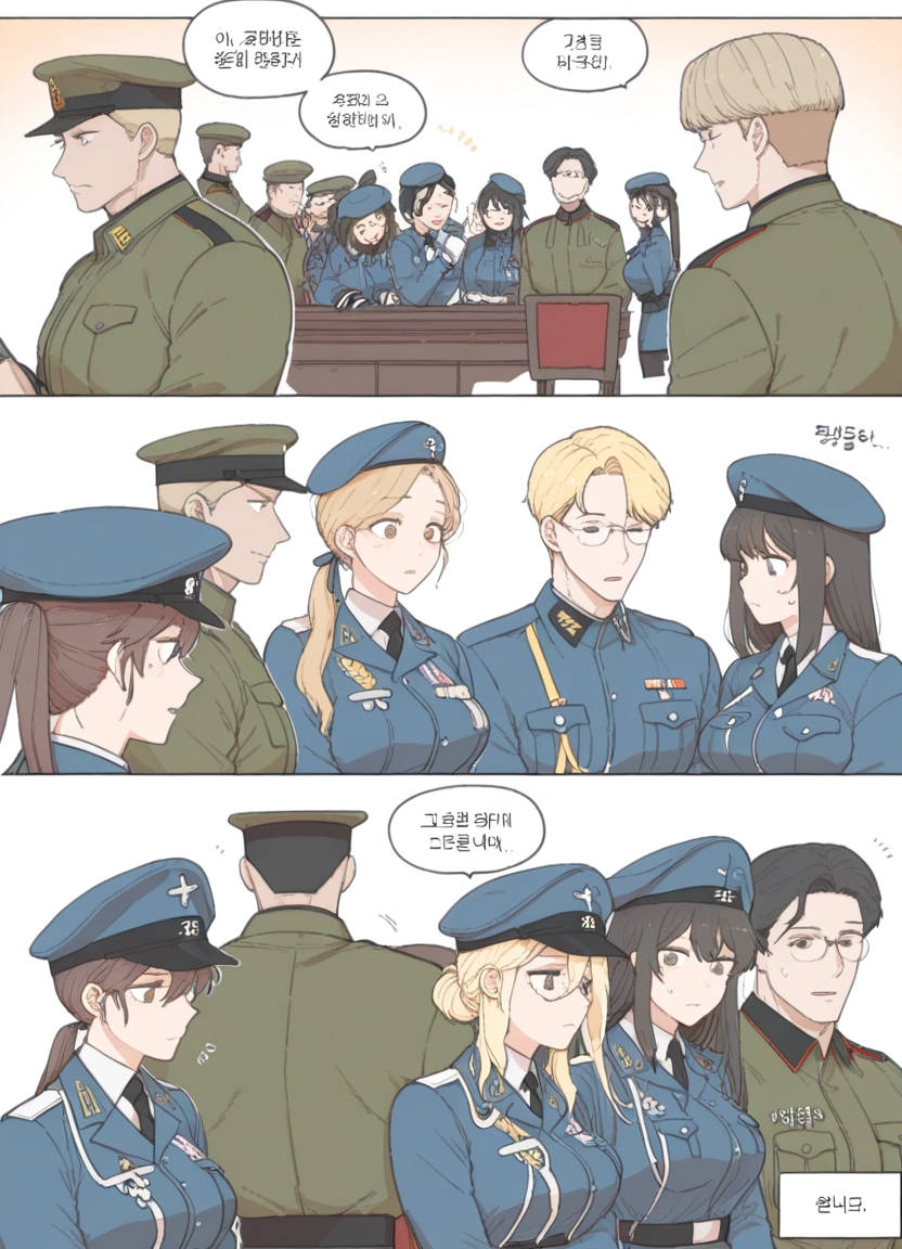 multiple girls, uniform, blonde hair, hat, military, military uniform